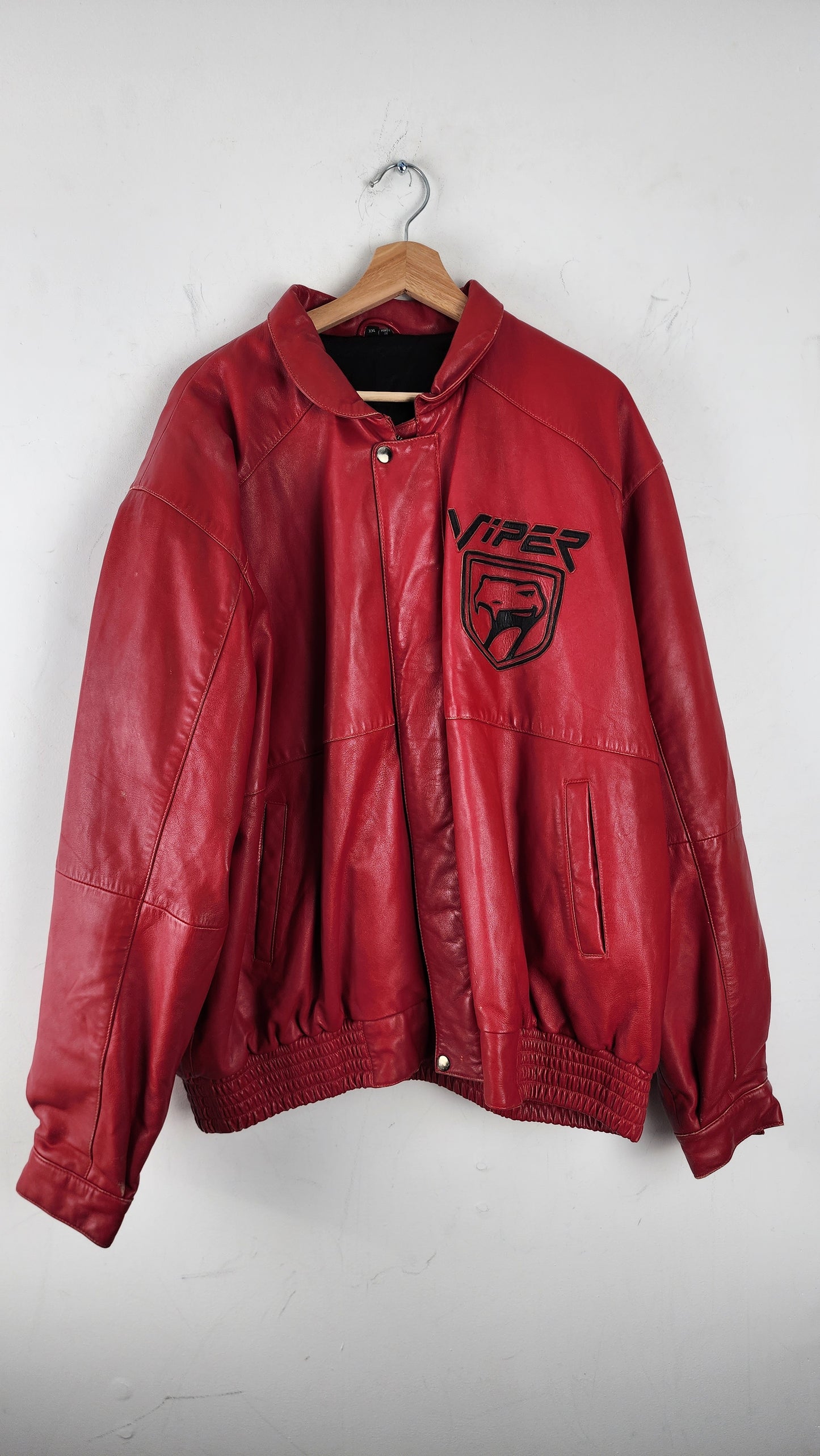 Vintage 90s Blood Red Viper Leather Jacket