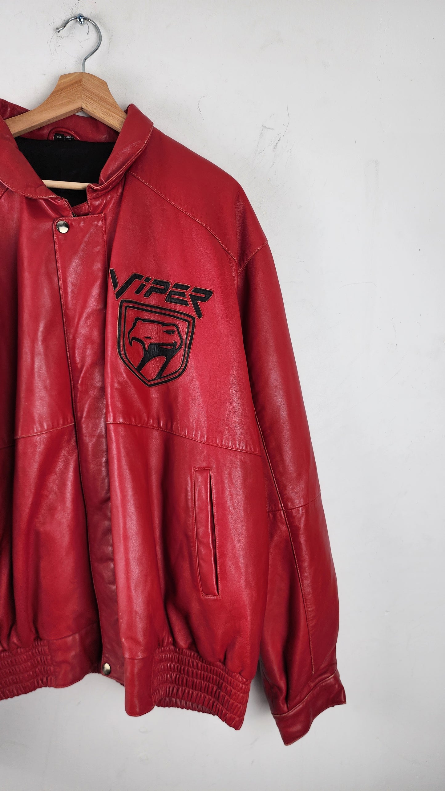 Vintage 90s Blood Red Viper Leather Jacket