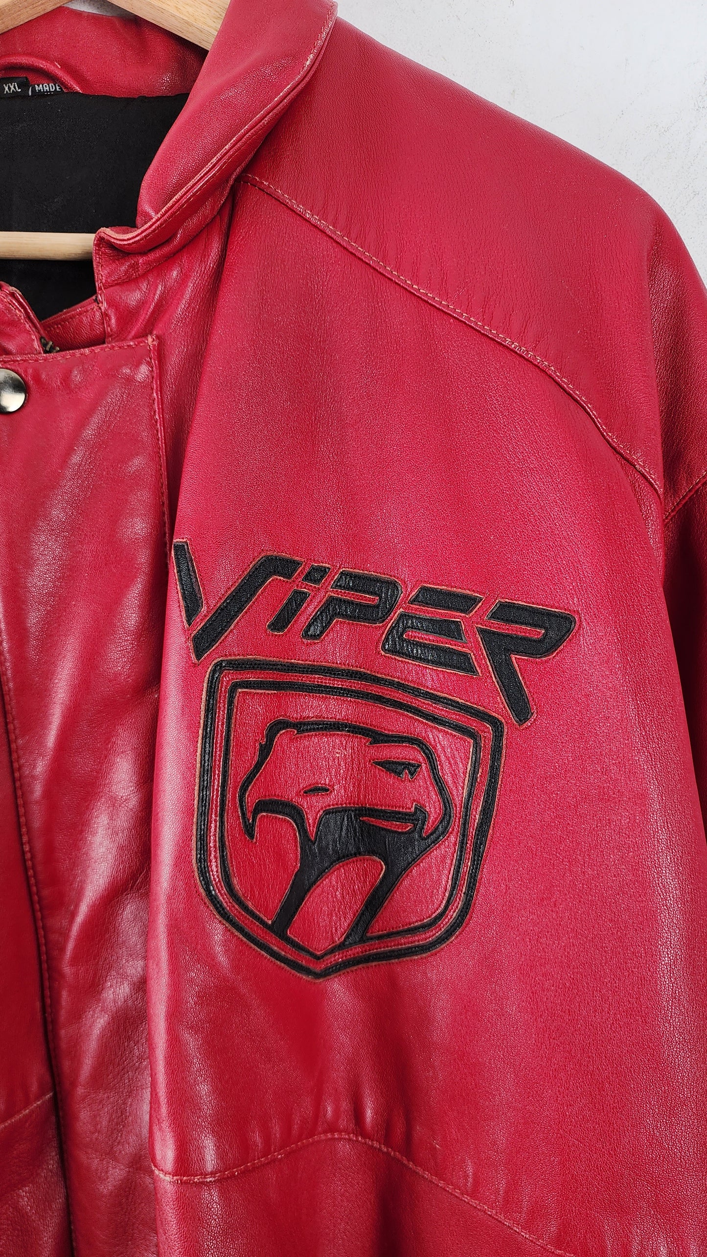 Vintage 90s Blood Red Viper Leather Jacket