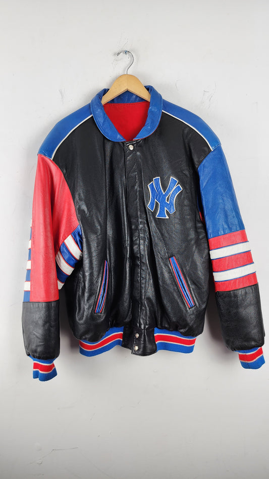 Vintage 90s Reversible Jeff Hamilton Yankees Leather Jacket