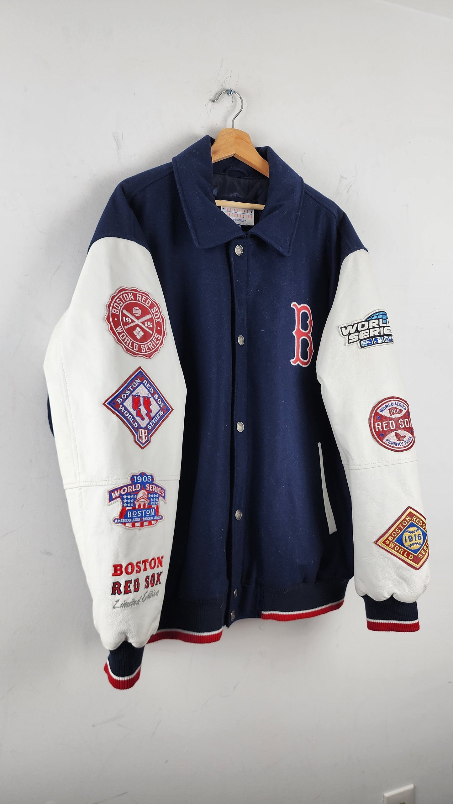 Vintage Boston Red Sox 6-Time World Series Champions Jacket with Leather Sleeves