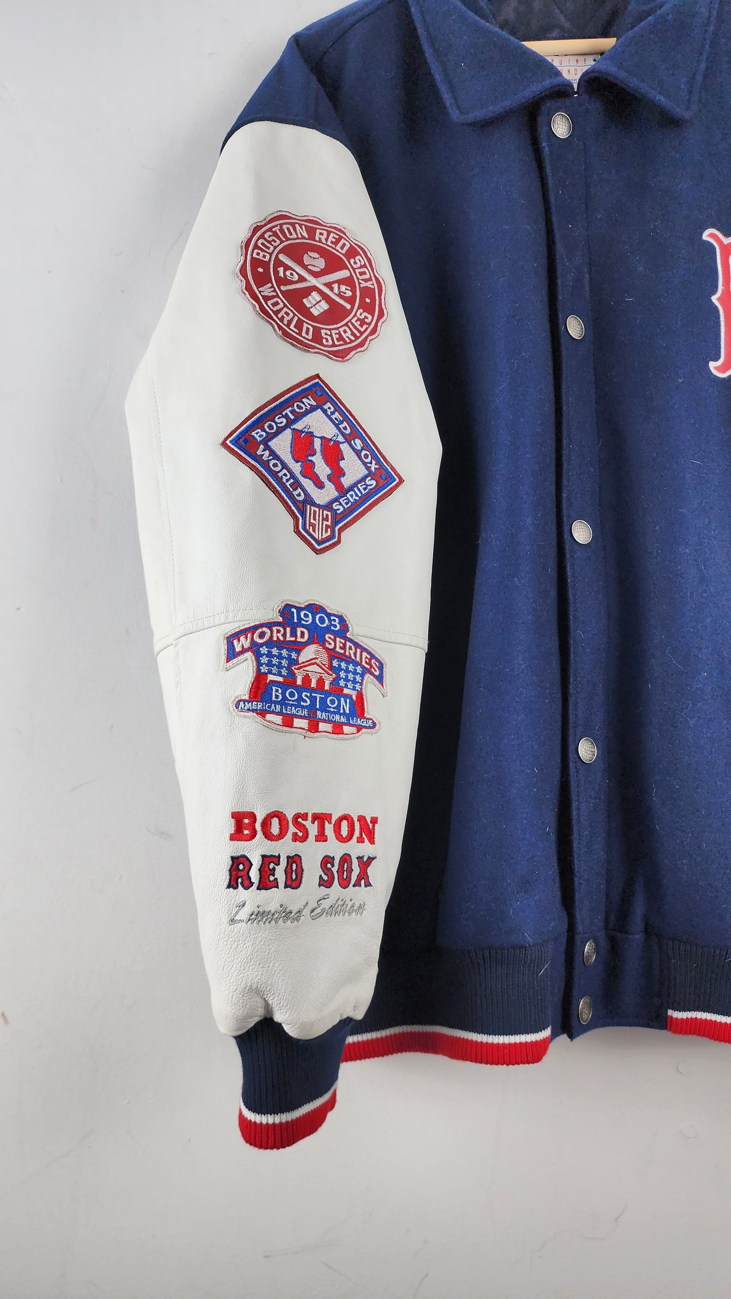 Vintage Boston Red Sox 6-Time World Series Champions Jacket with Leather Sleeves