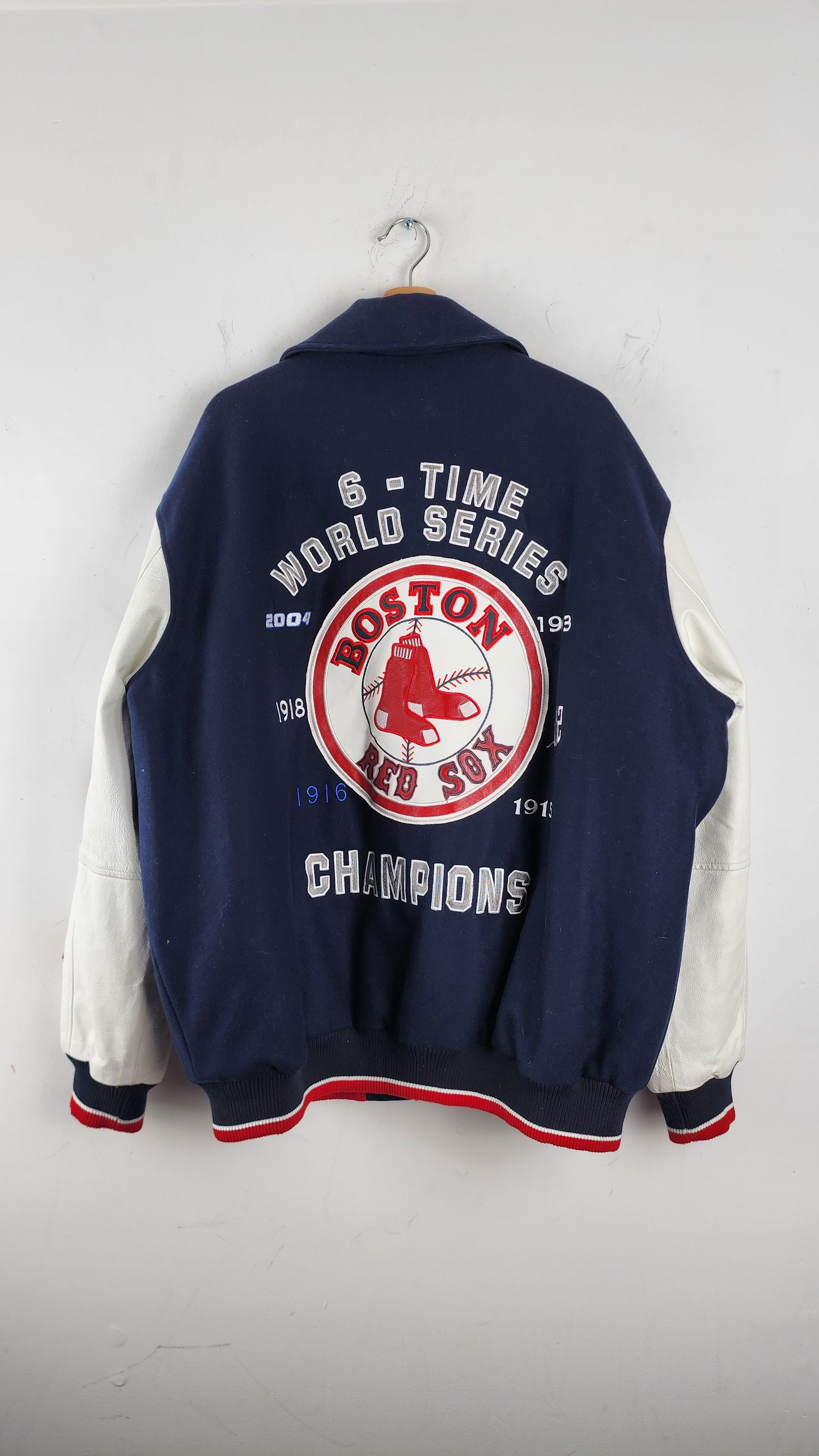 Vintage Boston Red Sox 6-Time World Series Champions Jacket with Leather Sleeves