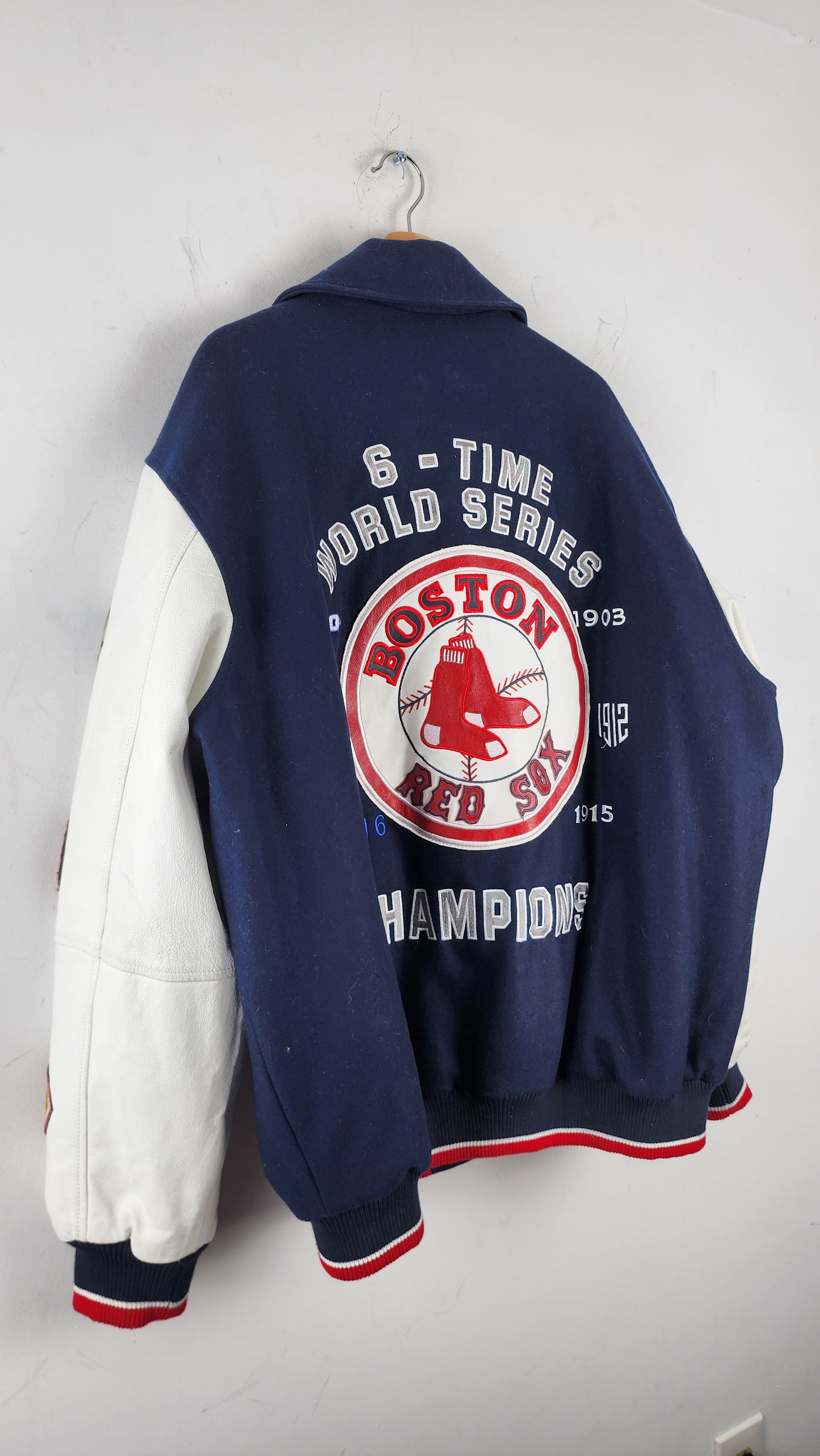 Vintage Boston Red Sox 6-Time World Series Champions Jacket with Leather Sleeves