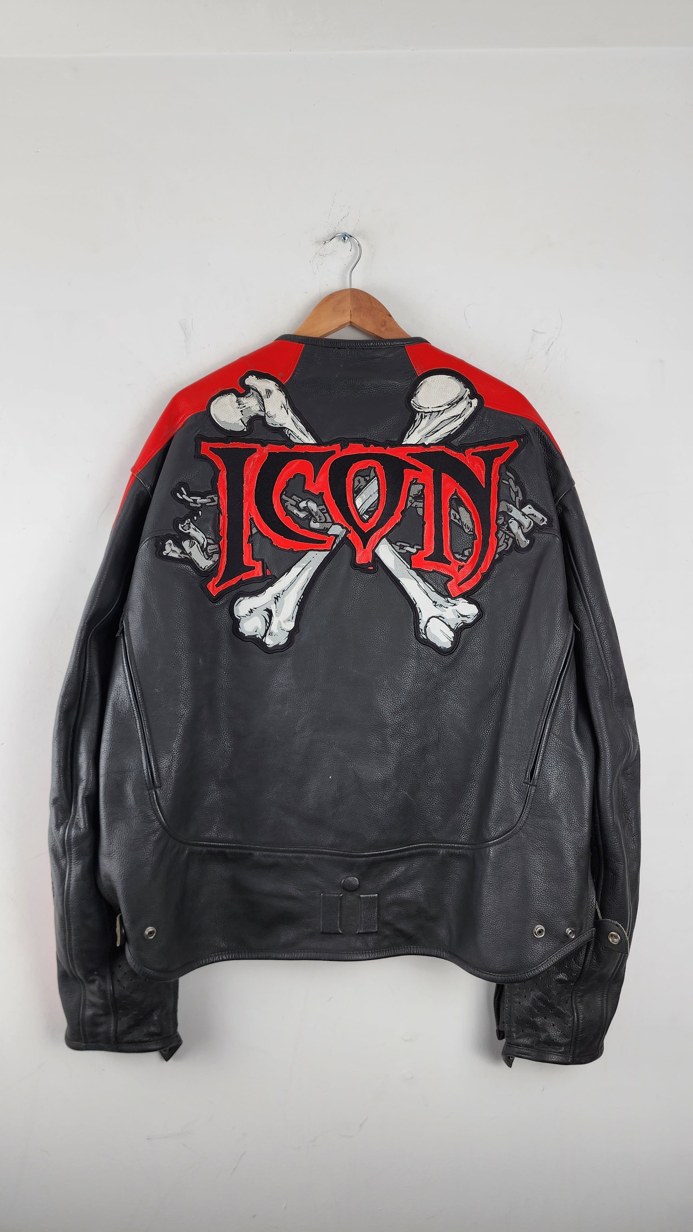 Vintage Icon Skull Leather Biker Jacket with Heavy Embroidery 