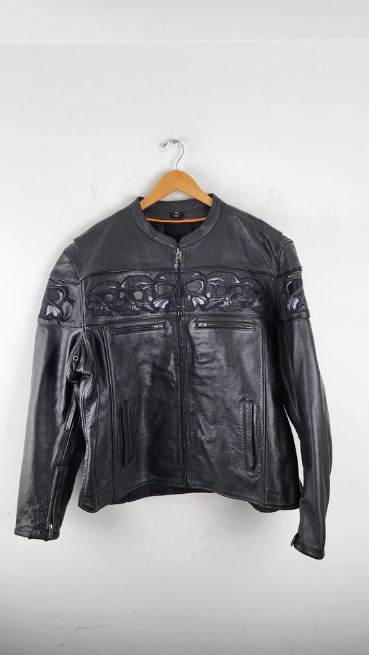 Vintage Reflective Skull Design Biker Leather Jacket