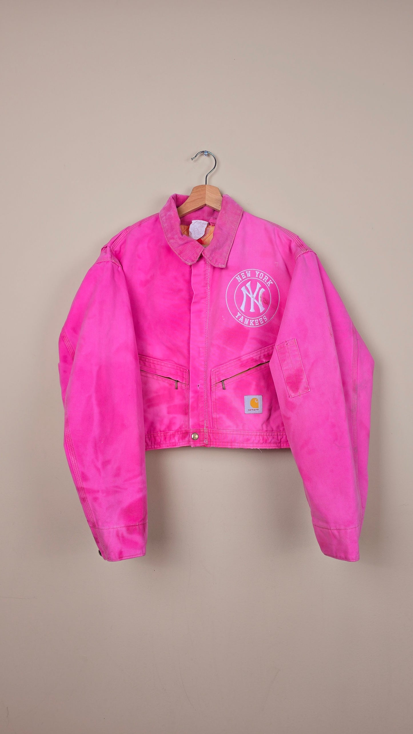 Vintage Carhartt X NY Yankees Cropped Jacket | Pink - Size L (009)