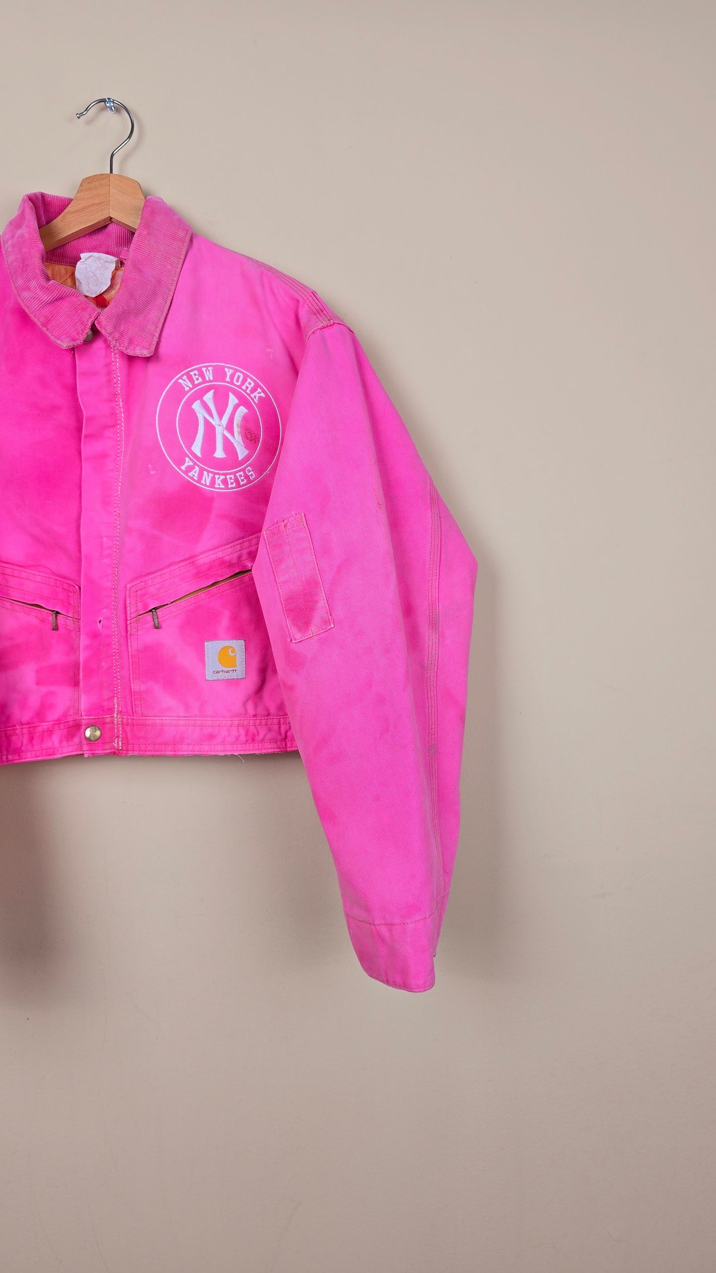 Vintage Carhartt X NY Yankees Cropped Jacket | Pink - Size L (009)