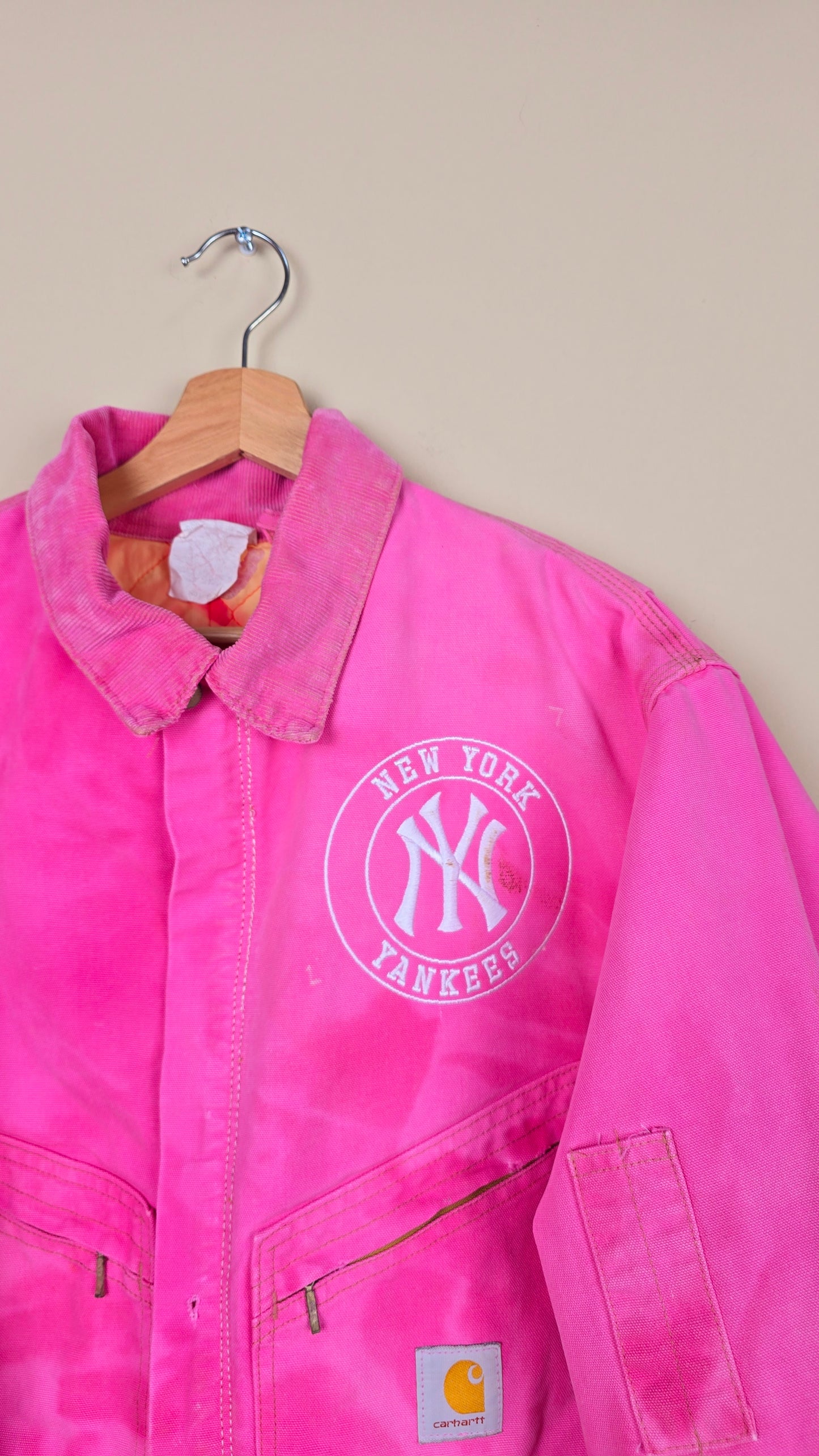 Vintage Carhartt X NY Yankees Cropped Jacket | Pink - Size L (009)