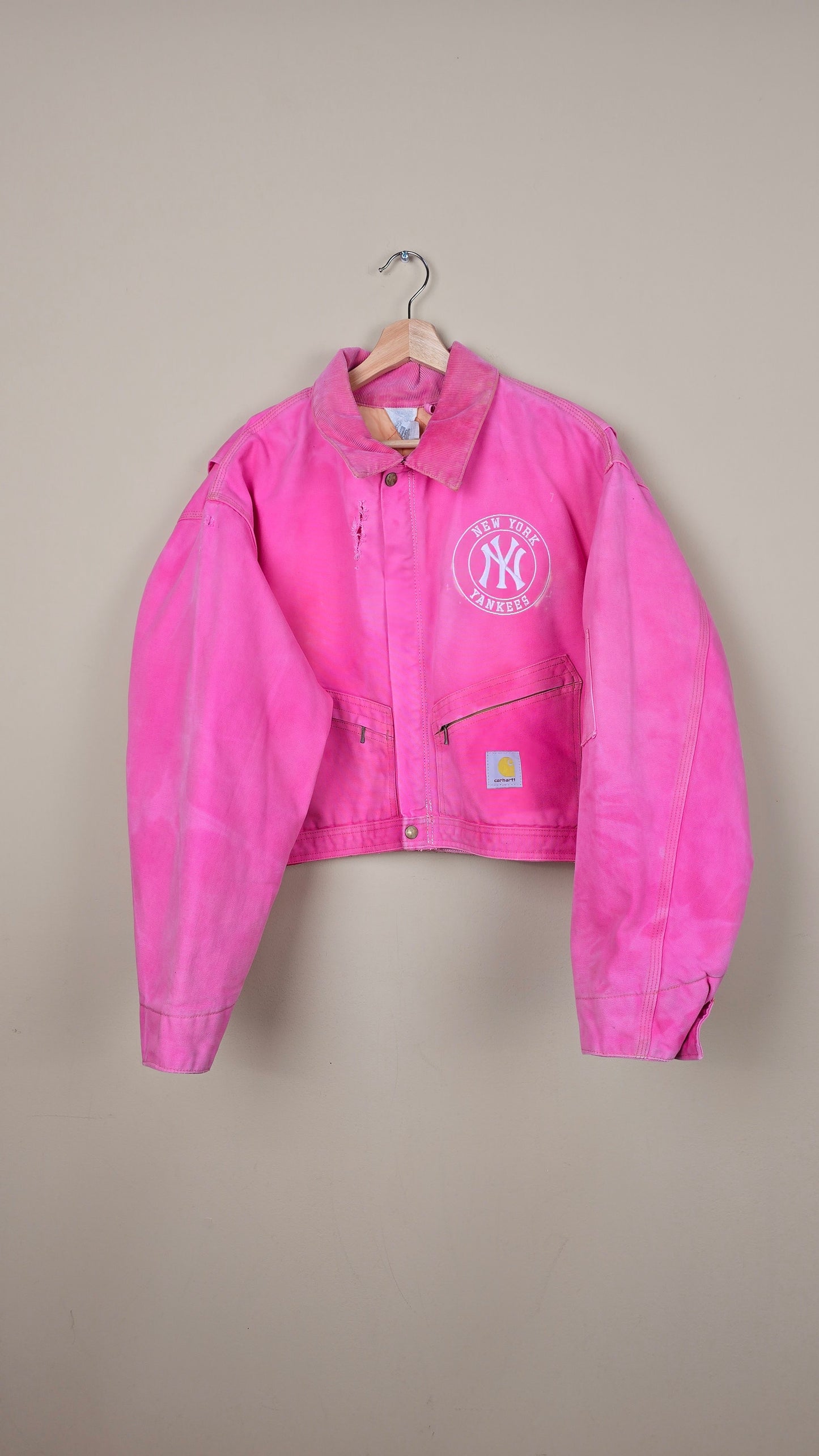 Vintage Carhartt X NY Yankees Cropped Jacket | Pink - Size L (010)