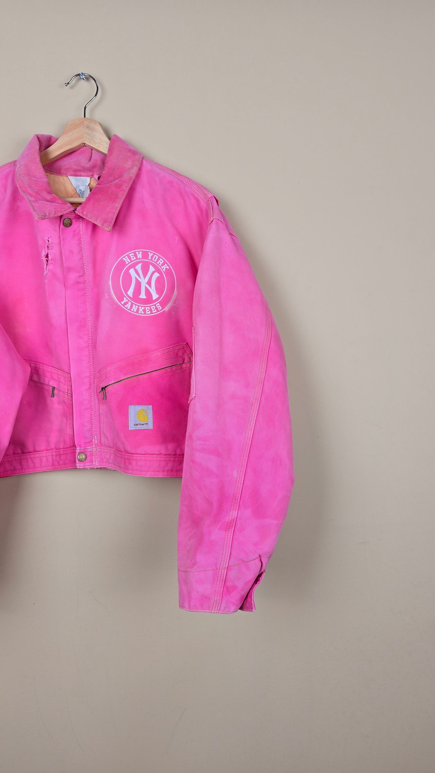 Vintage Carhartt X NY Yankees Cropped Jacket | Pink - Size L (010)