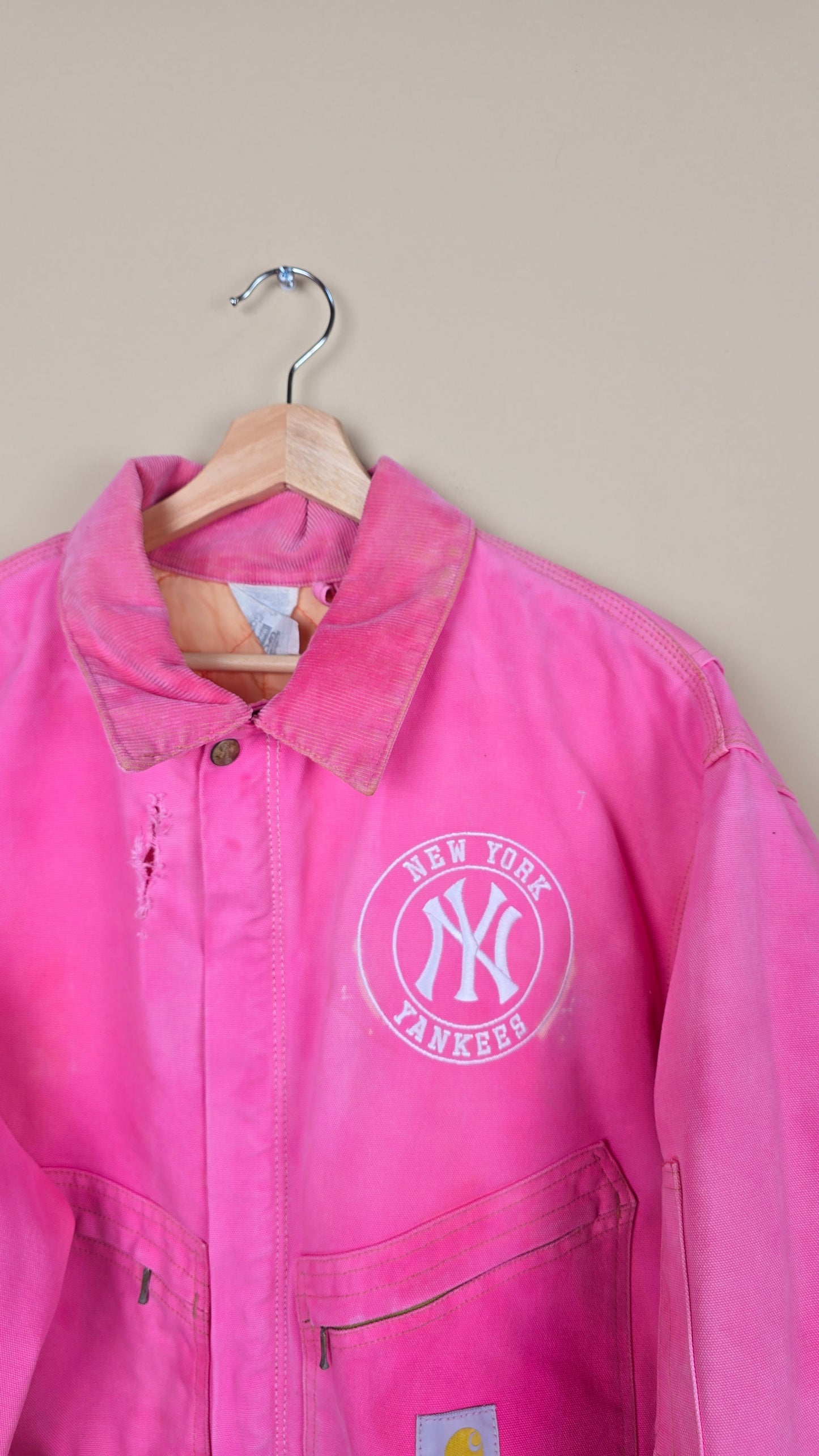 Vintage Carhartt X NY Yankees Cropped Jacket | Pink - Size L (010)