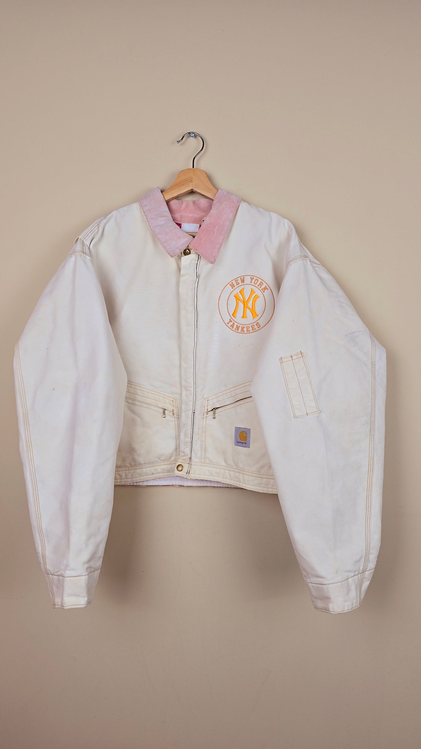 Vintage Carhartt X NY Yankees Cropped Jacket | Beige - Size 2xL (014)
