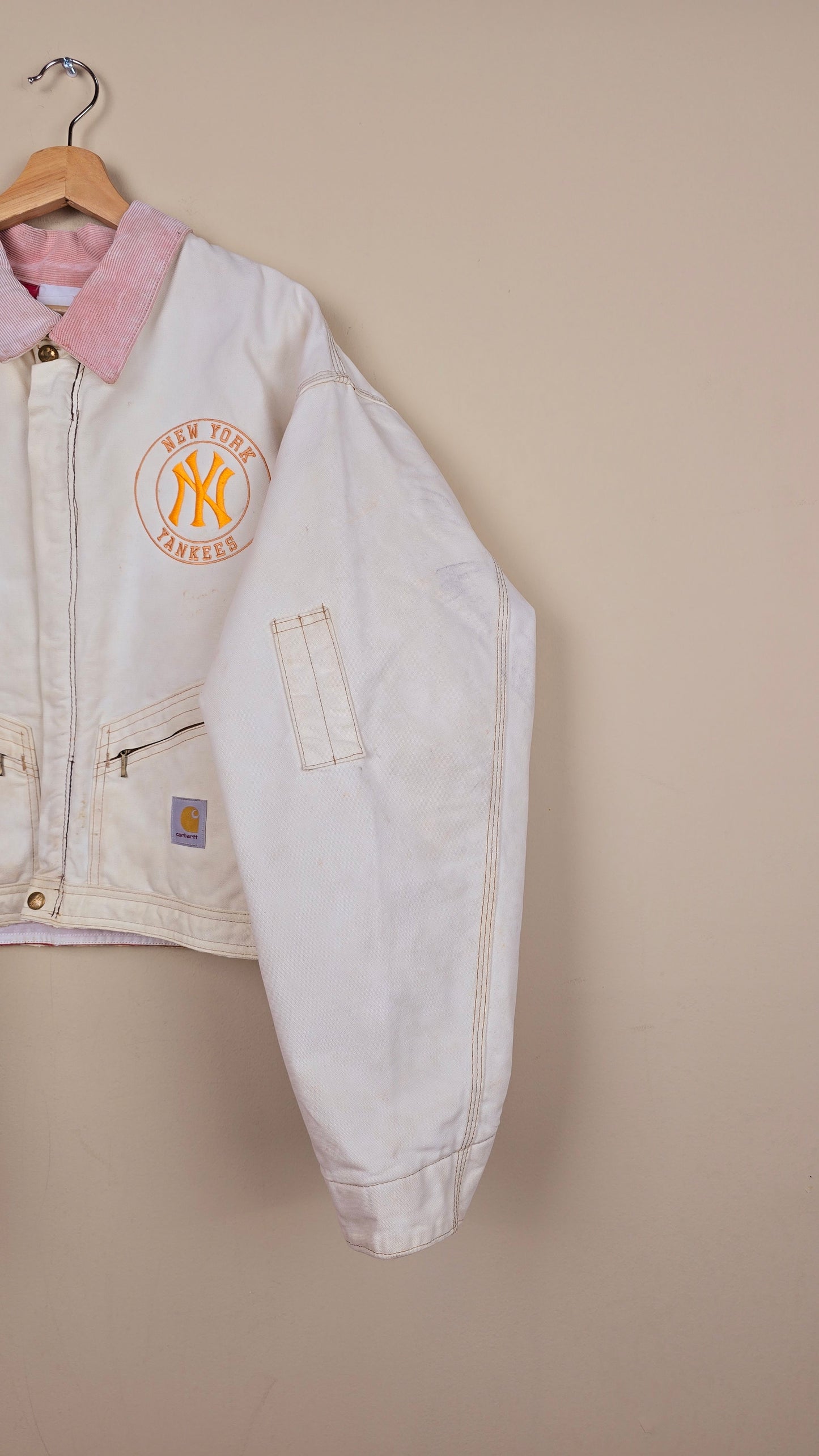 Vintage Carhartt X NY Yankees Cropped Jacket | Beige - Size 2xL (014)