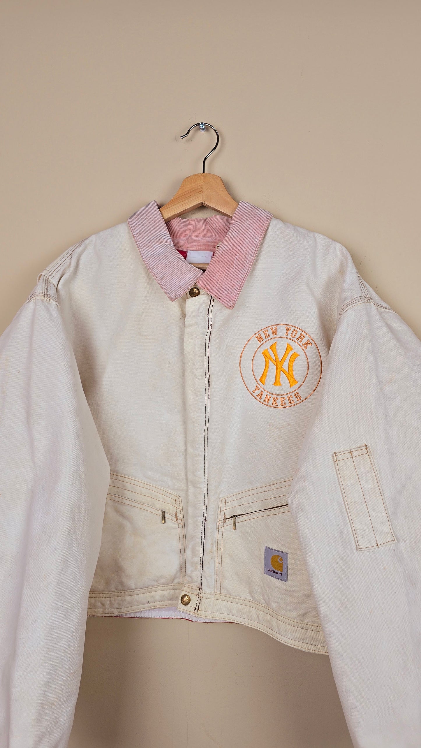 Vintage Carhartt X NY Yankees Cropped Jacket | Beige - Size 2xL (014)