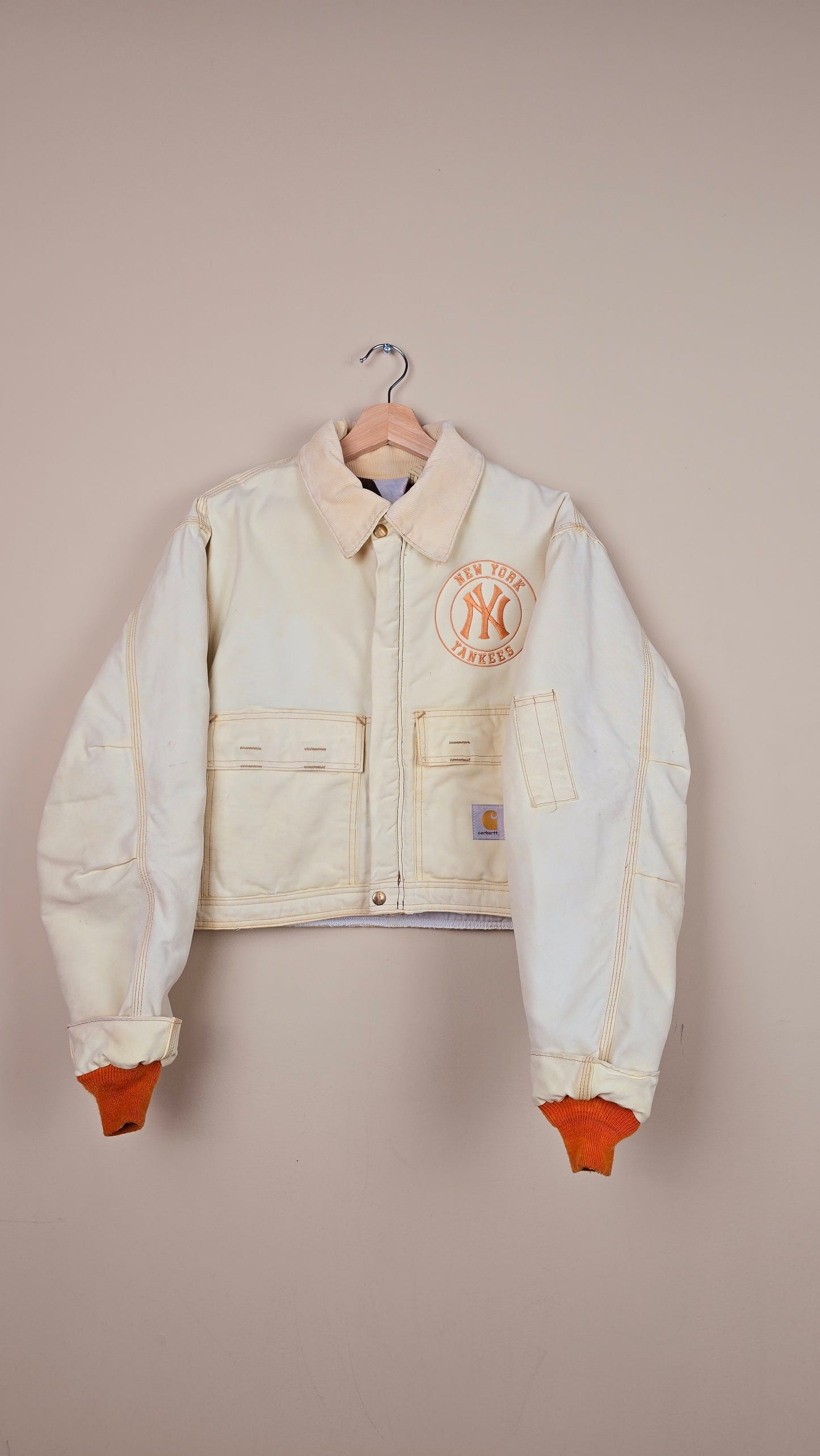 Vintage Carhartt X NY Yankees Cropped Jacket | Beige - Size L (015)