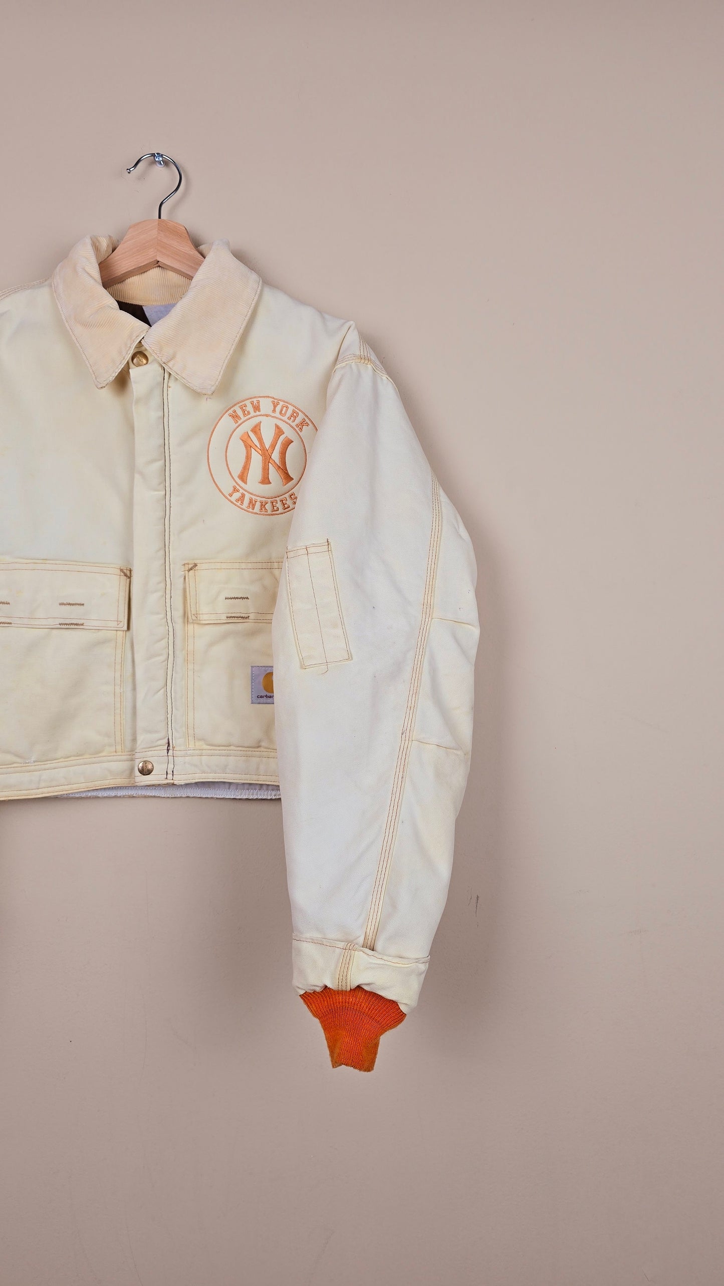 Vintage Carhartt X NY Yankees Cropped Jacket | Beige - Size L (015)