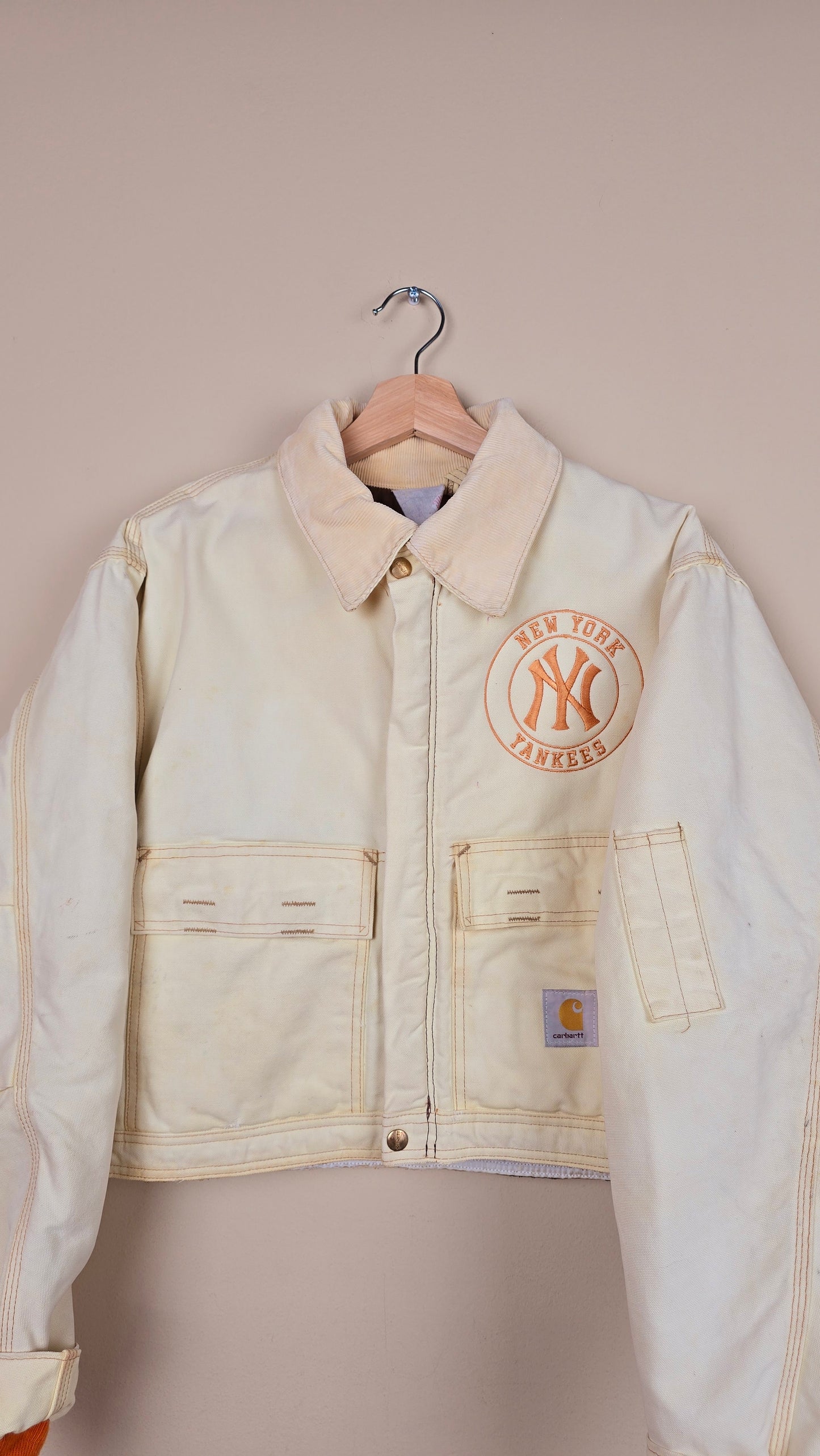 Vintage Carhartt X NY Yankees Cropped Jacket | Beige - Size L (015)