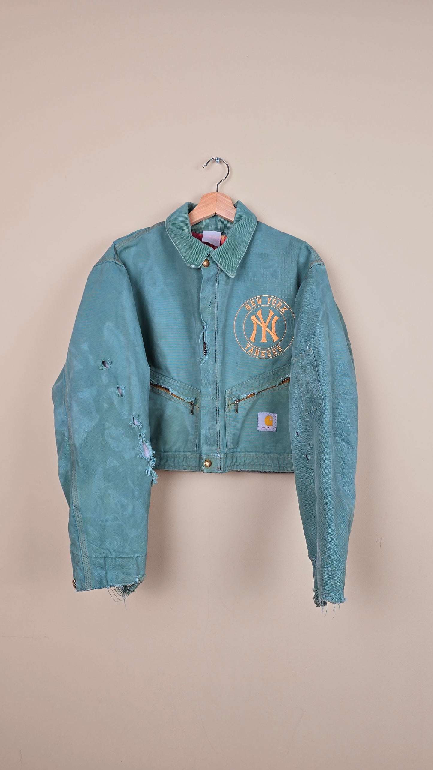 Vintage Carhartt X NY Yankees Cropped Jacket | Teal - Size M (016)