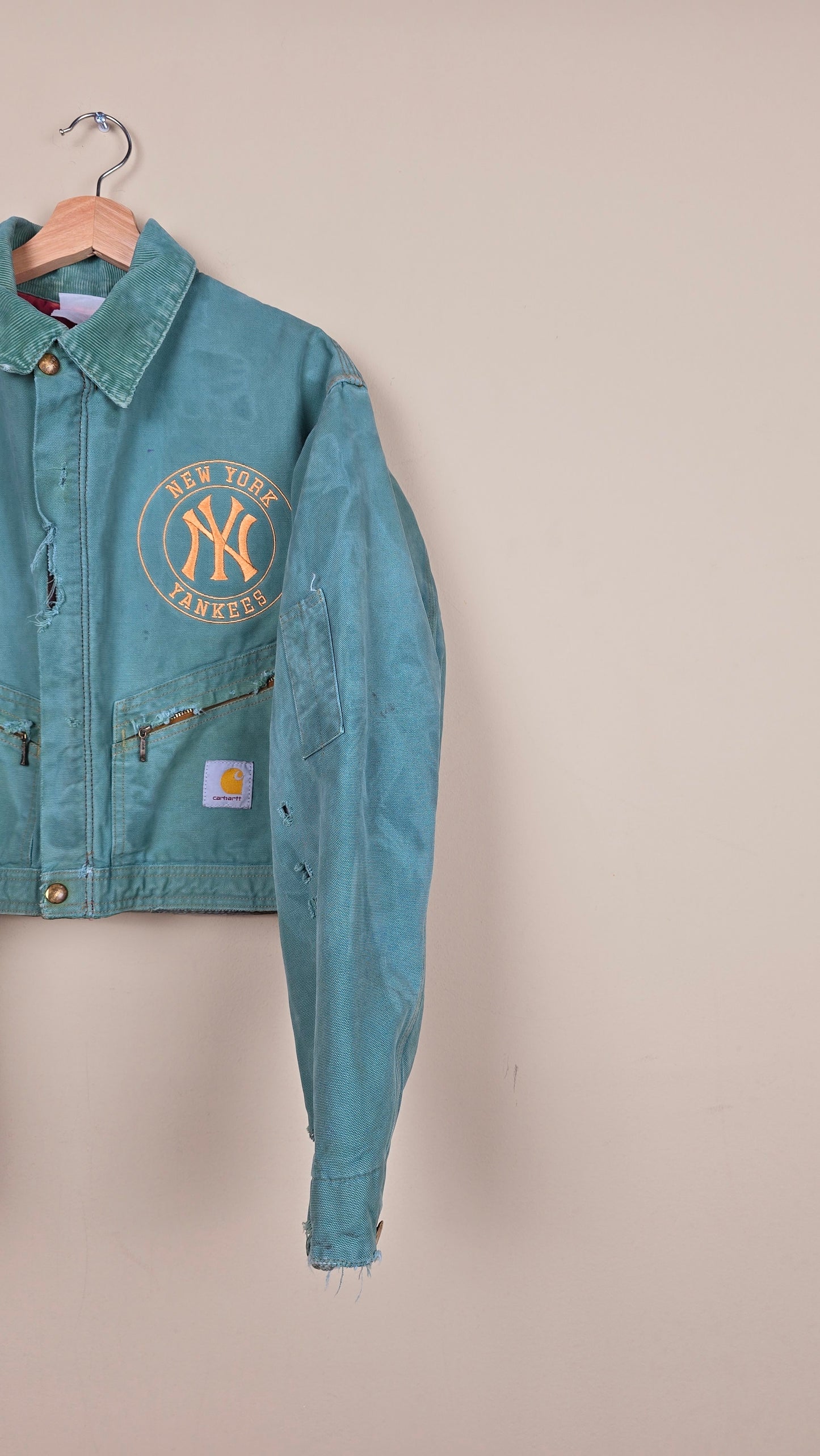 Vintage Carhartt X NY Yankees Cropped Jacket | Teal - Size M (016)