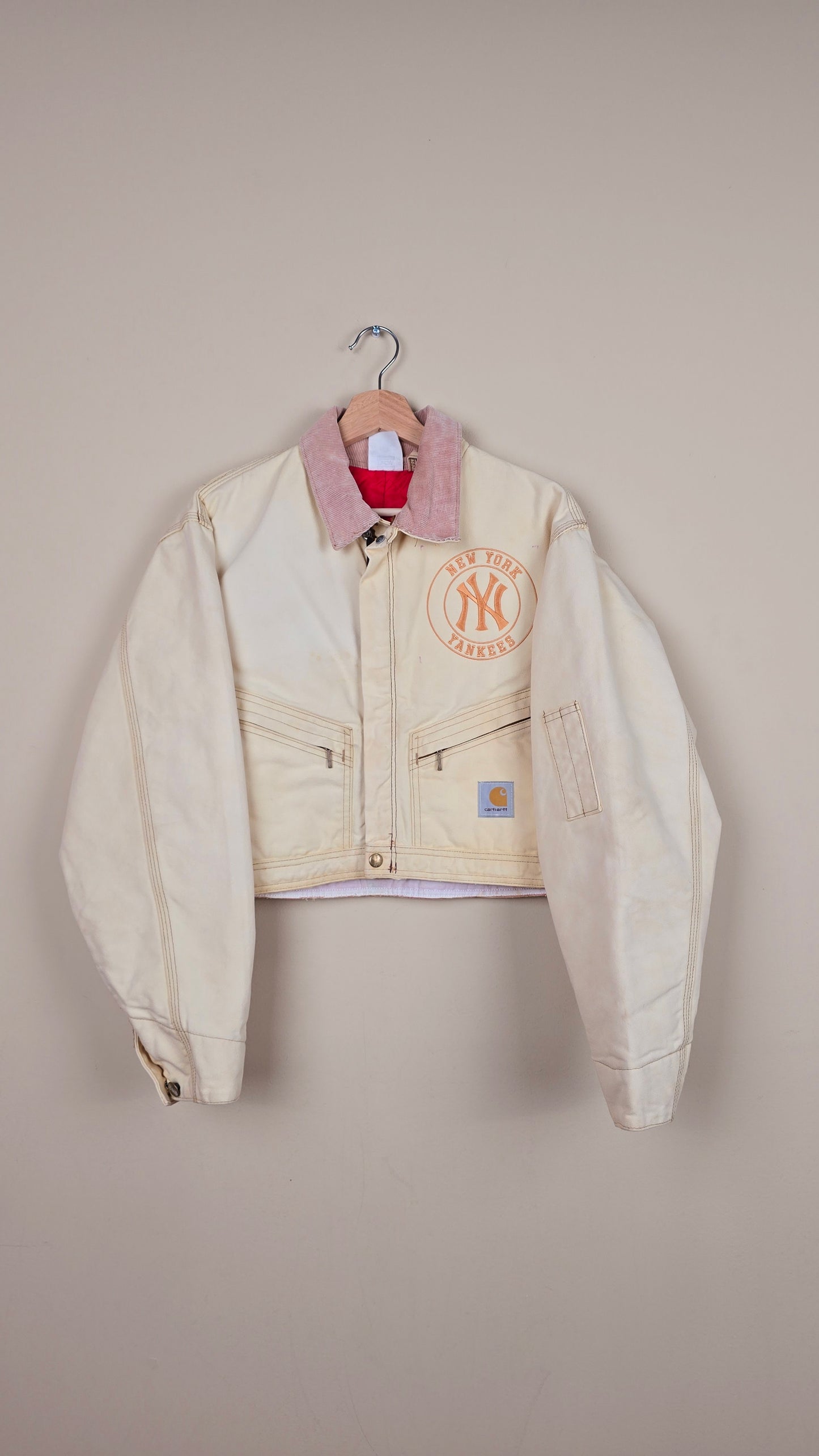 Vintage Carhartt X NY Yankees Cropped Jacket | Beige - Size S (023)