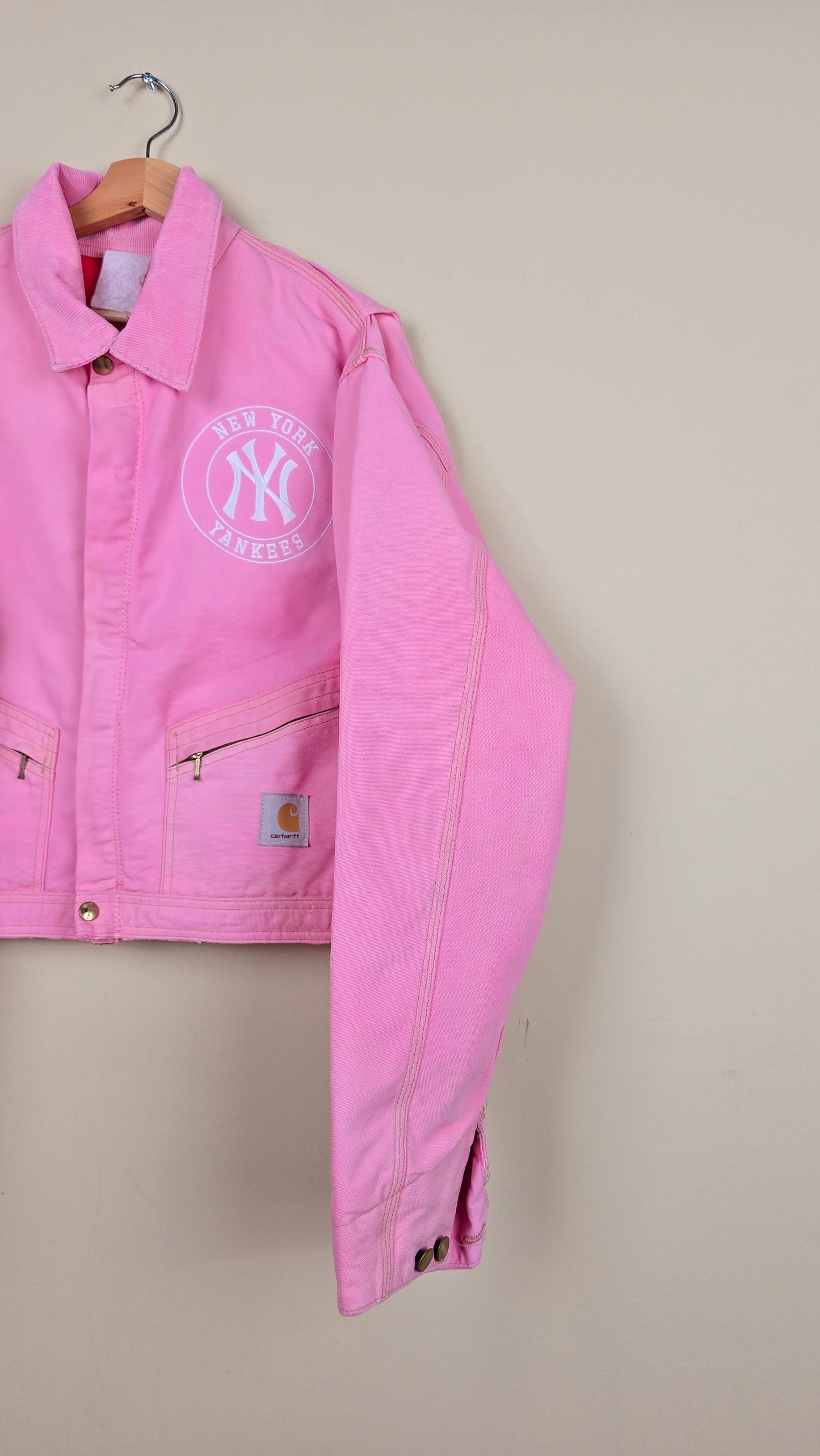 Vintage Carhartt X NY Yankees Cropped Jacket | Pink - Size xL (024)