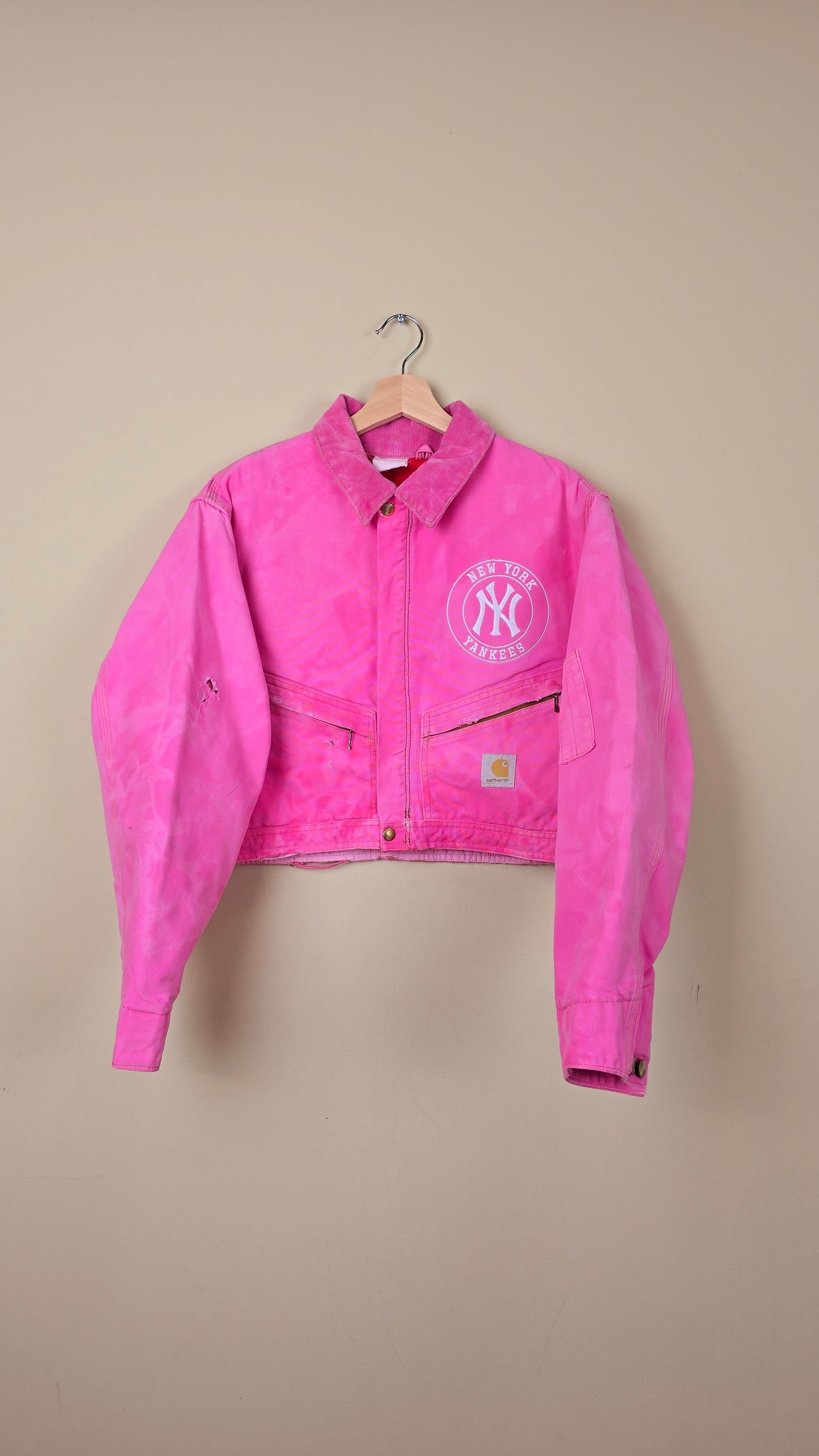 Vintage Carhartt X NY Yankees Cropped Jacket | Pink - Size M (045)