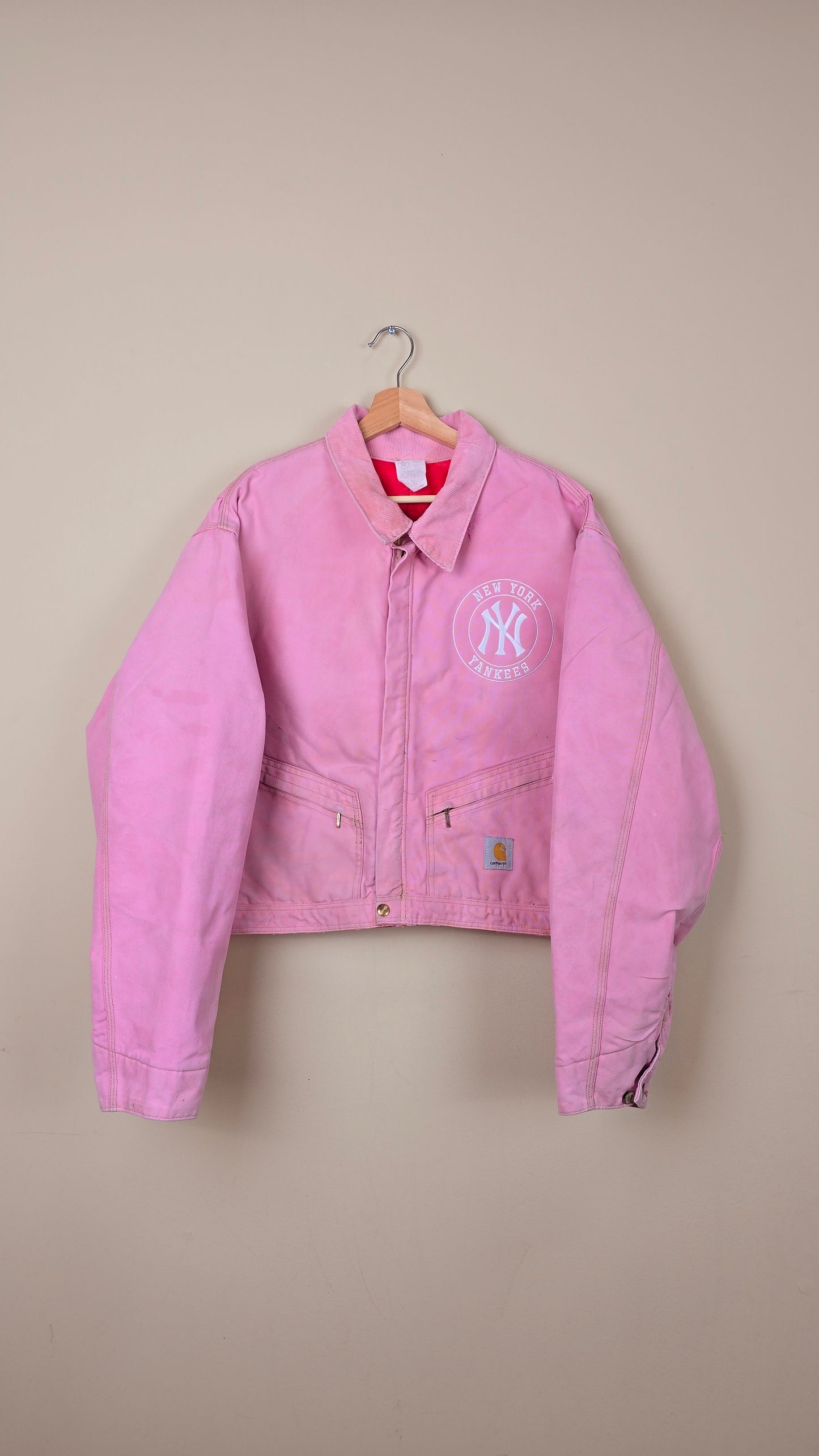 Vintage Carhartt X NY Yankees Cropped Jacket | Pink - Size xL (046)