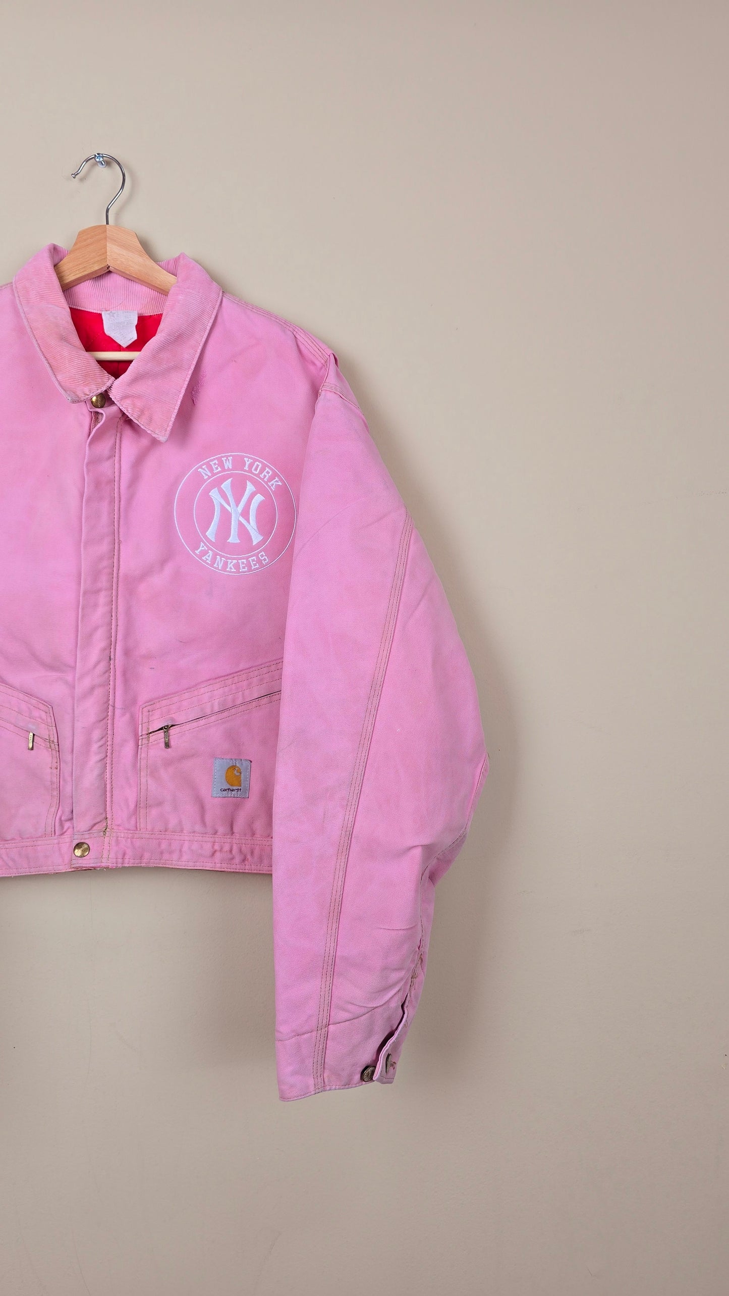 Vintage Carhartt X NY Yankees Cropped Jacket | Pink - Size xL (046)
