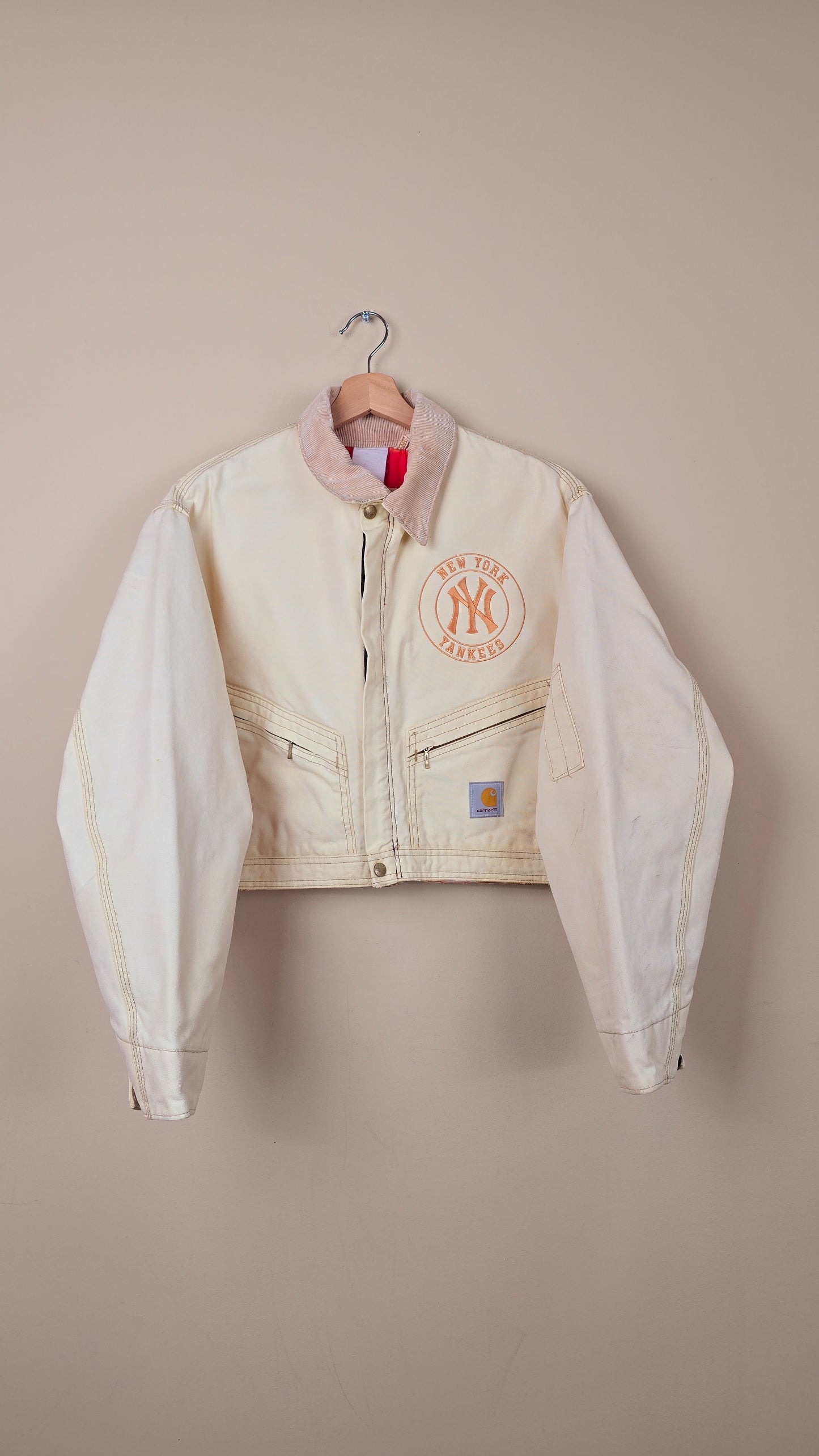 Vintage Carhartt X NY Yankees Cropped Jacket | Beige - Size M (048)