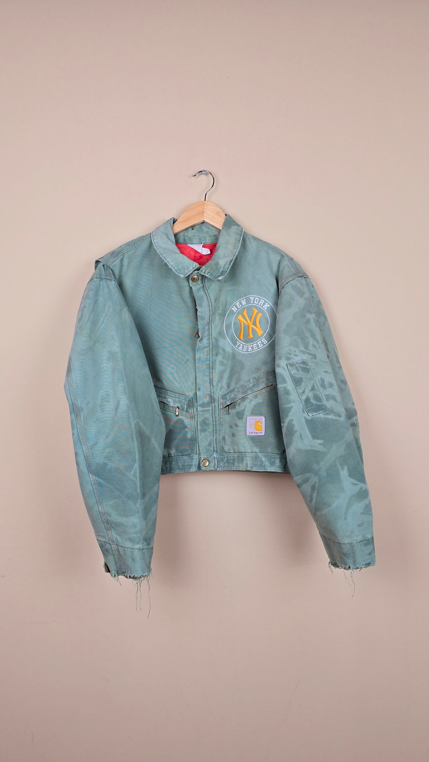 Vintage Carhartt X NY Yankees Cropped Jacket | Camo Teal - Size M (054)