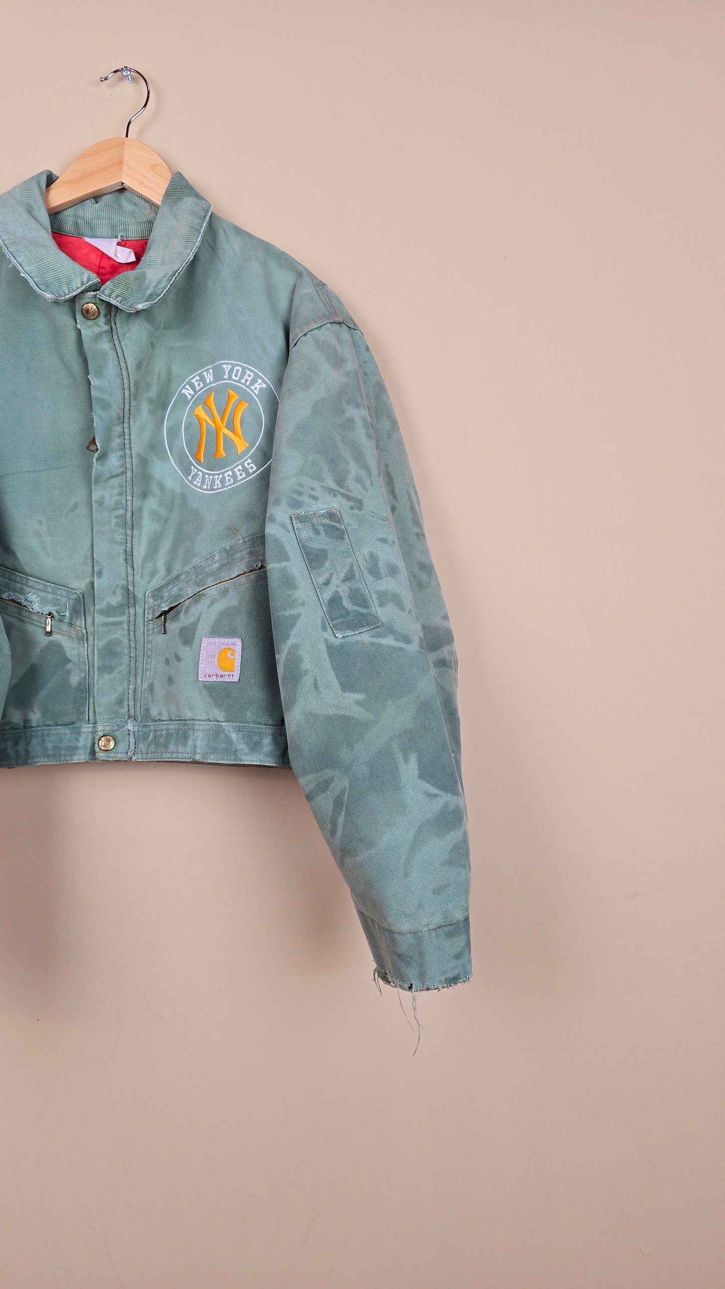 Vintage Carhartt X NY Yankees Cropped Jacket | Camo Teal - Size M (054)
