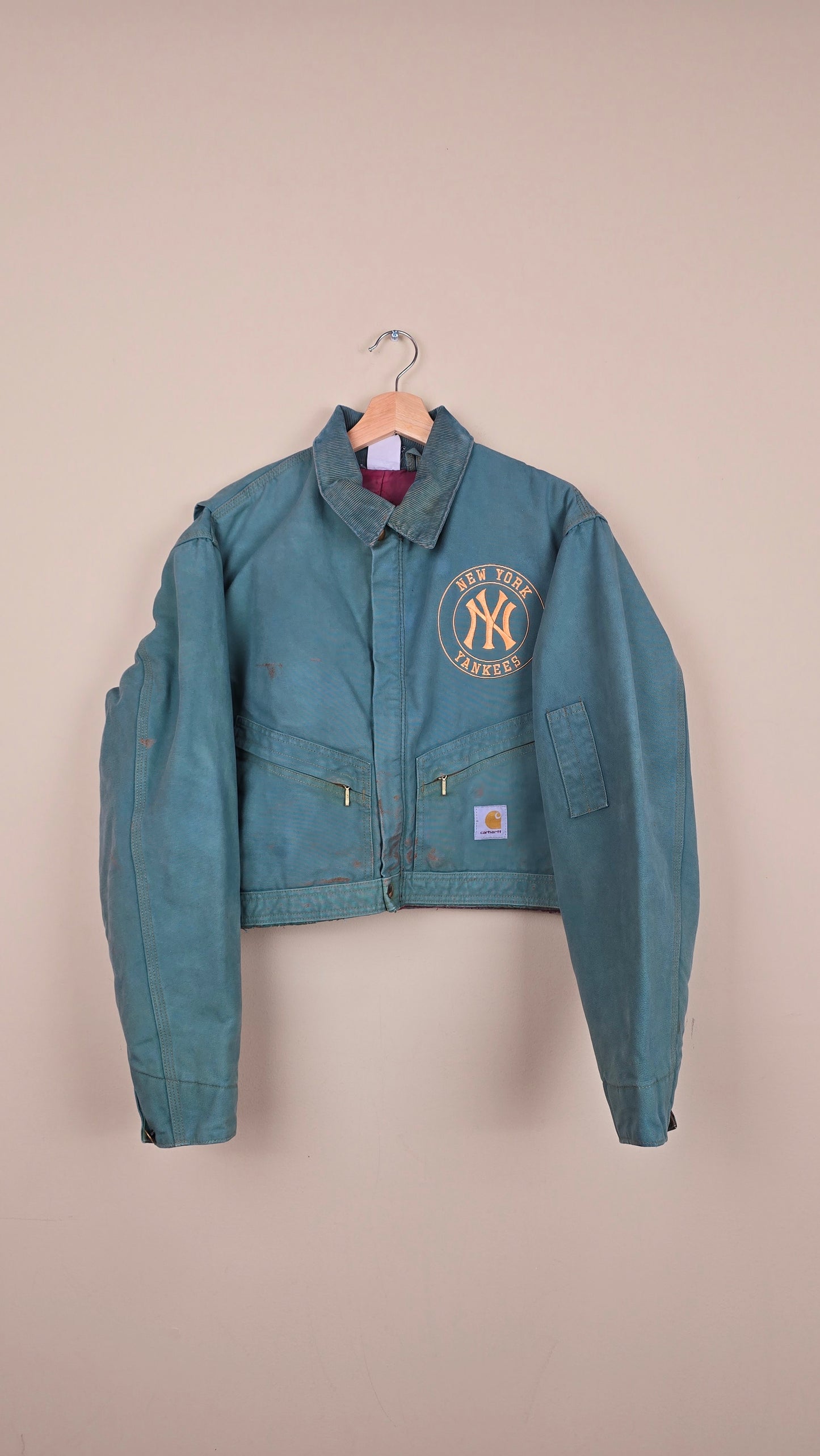 Vintage Carhartt X NY Yankees Cropped Jacket | Camo Teal - Size M (055)