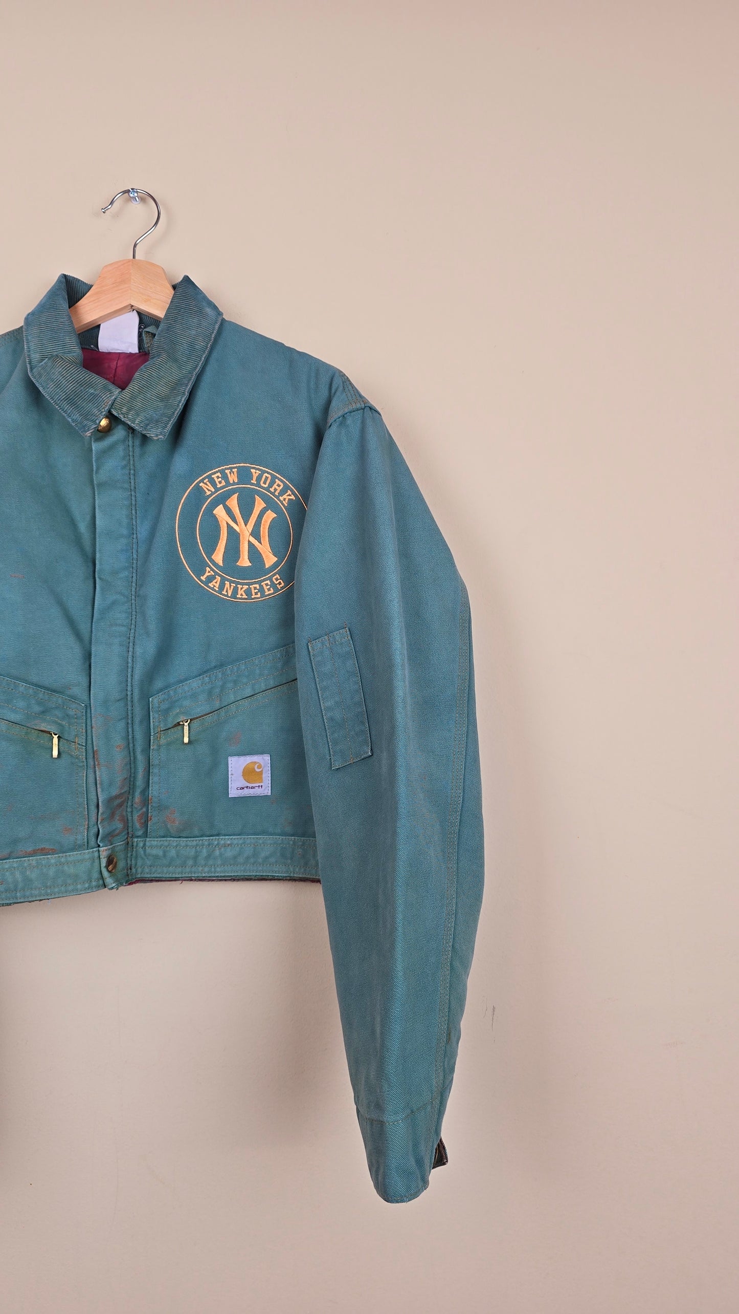 Vintage Carhartt X NY Yankees Cropped Jacket | Camo Teal - Size M (055)