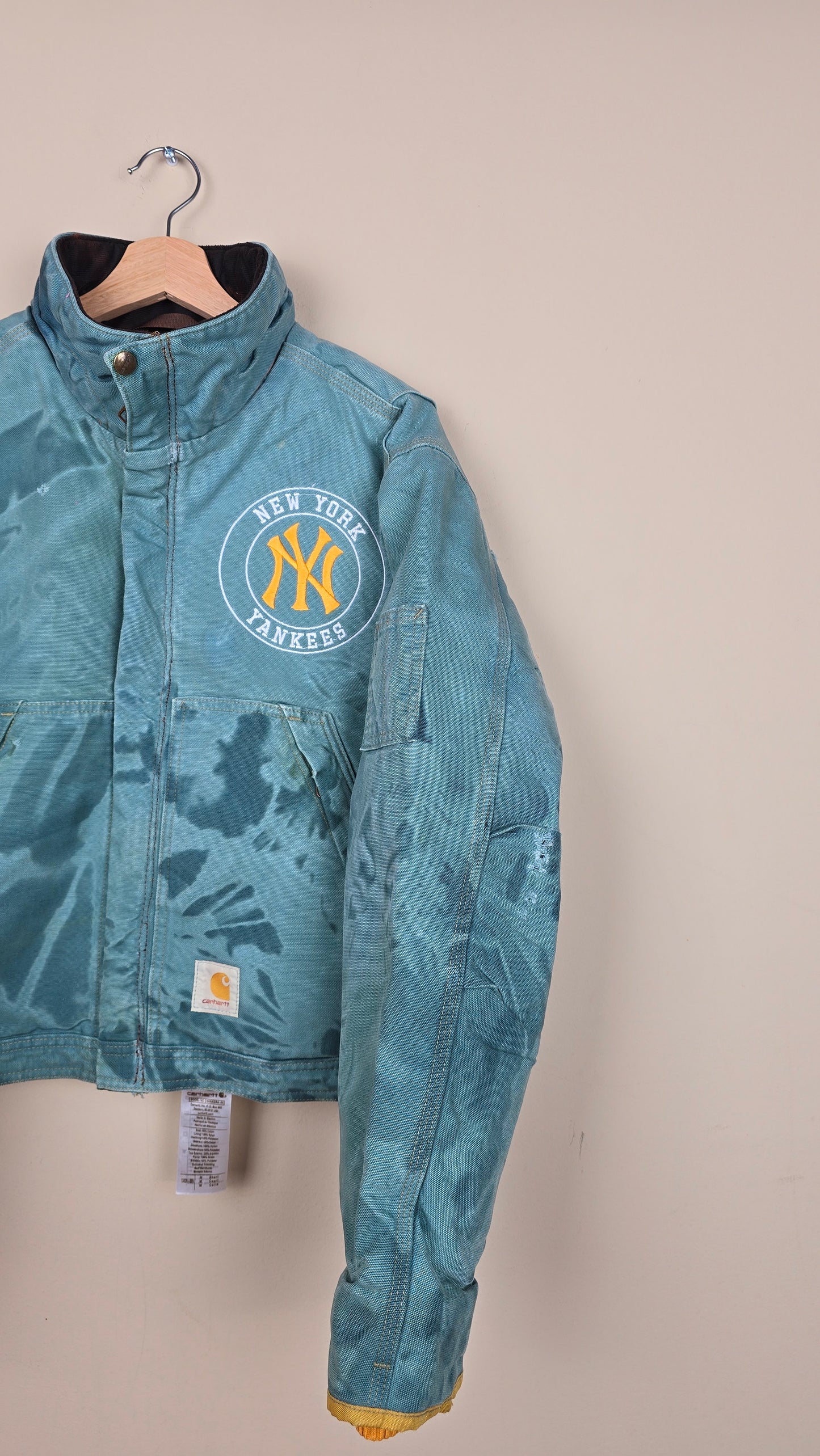 Vintage Carhartt X NY Yankees Cropped Jacket | Camo Teal - Size M (066)