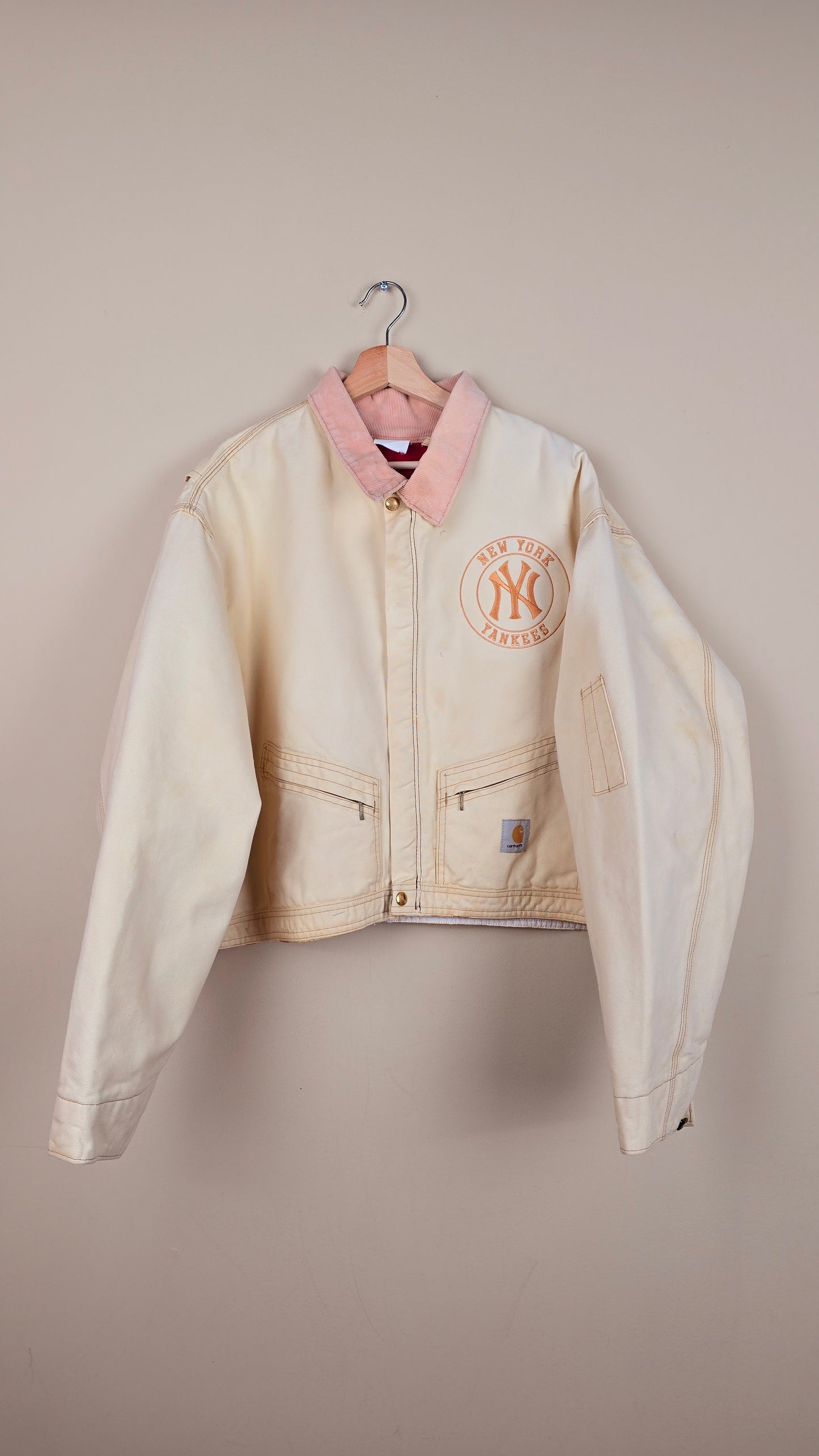 Vintage Carhartt X NY Yankees Cropped Jacket | Beige - Size 2xL (071)