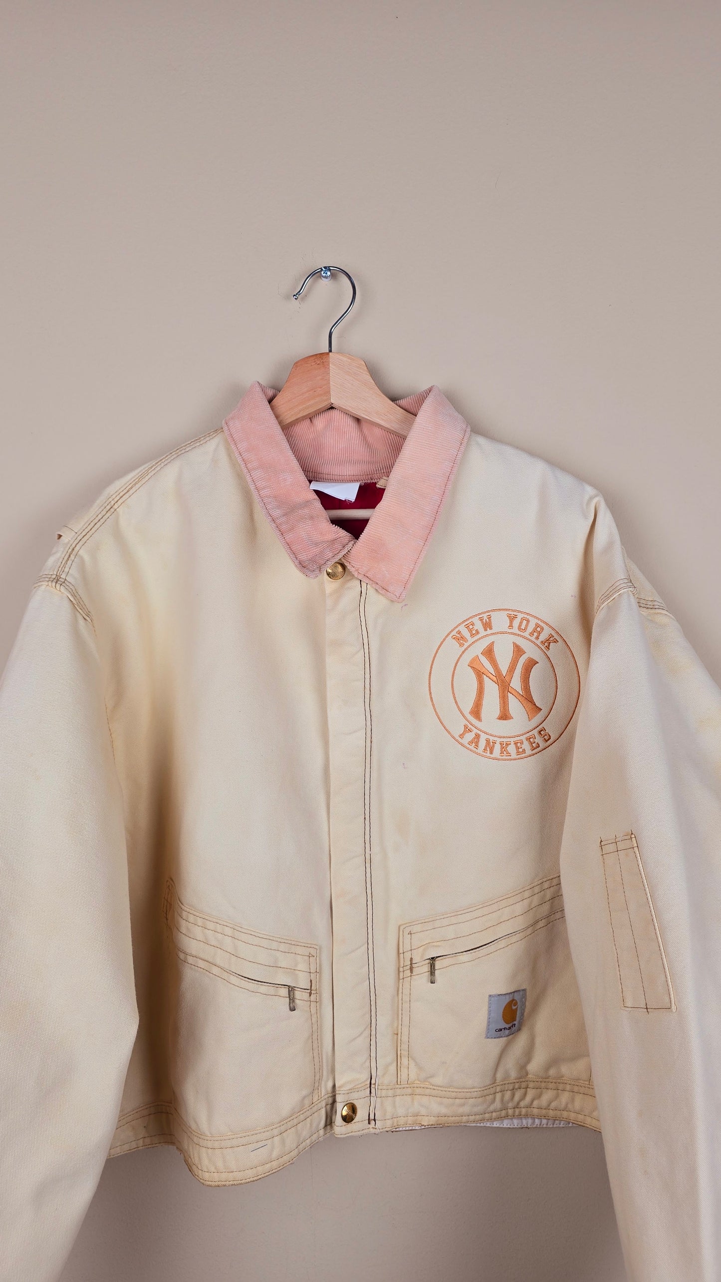 Vintage Carhartt X NY Yankees Cropped Jacket | Beige - Size 2xL (071)