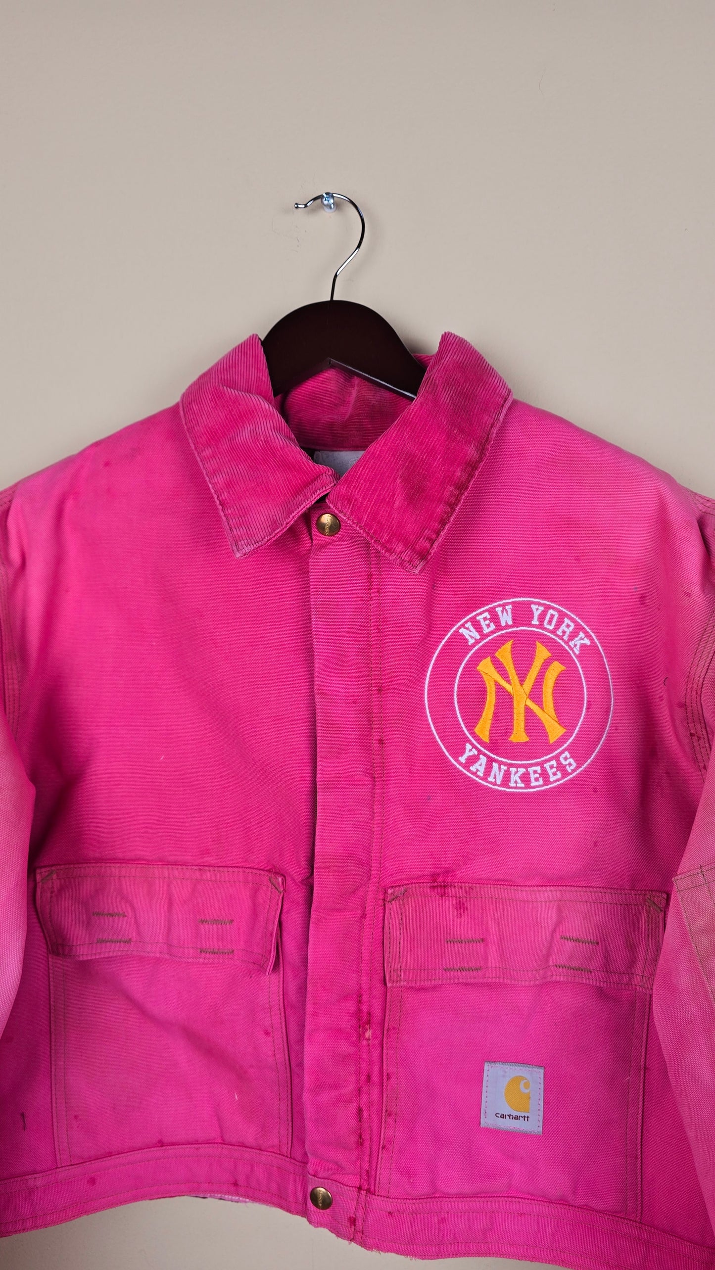 Vintage Carhartt X NY Yankees Cropped Jacket | Pink - Size L (072)