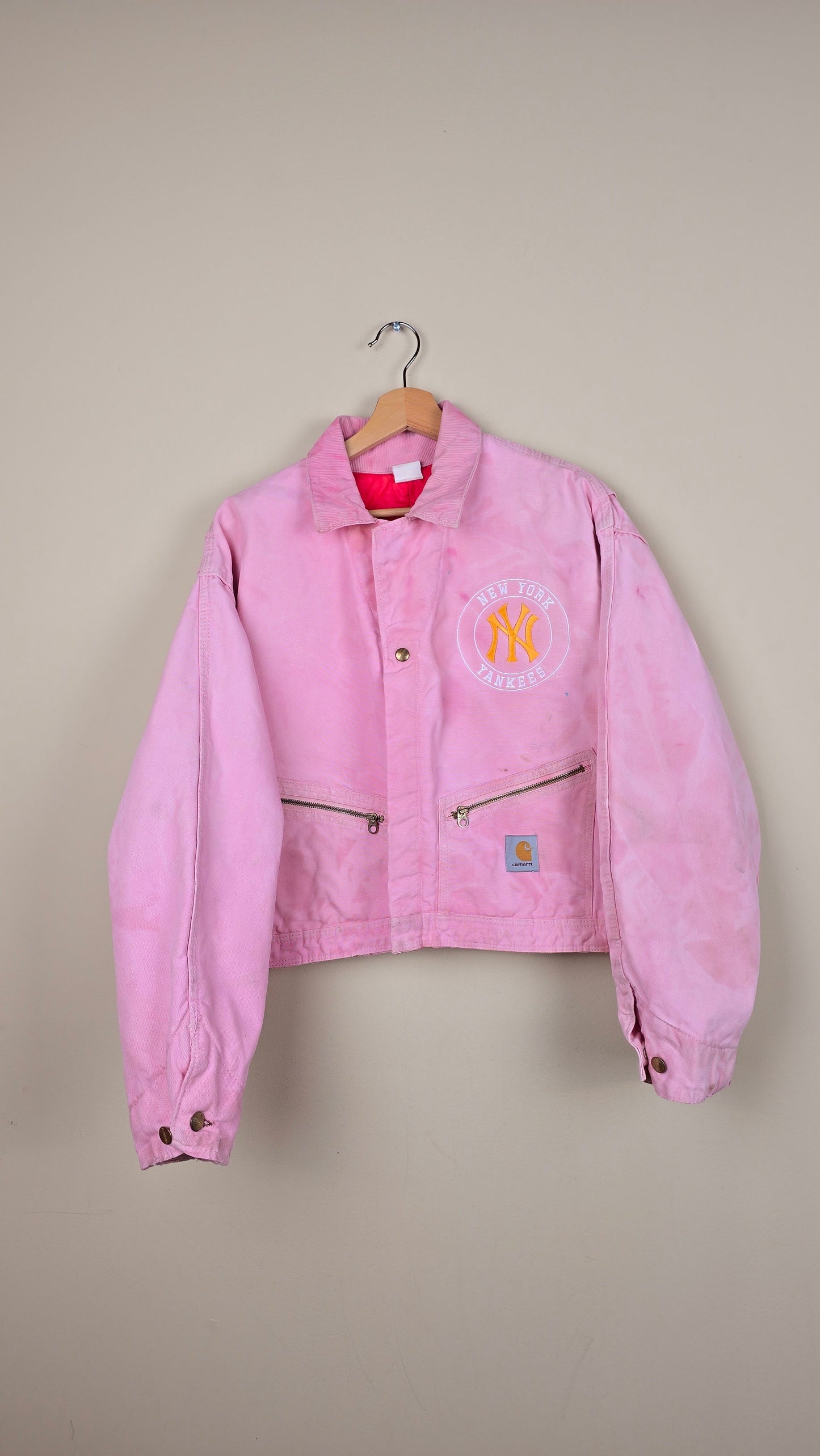Vintage Carhartt X NY Yankees Cropped Jacket | Pink - Size L (076)