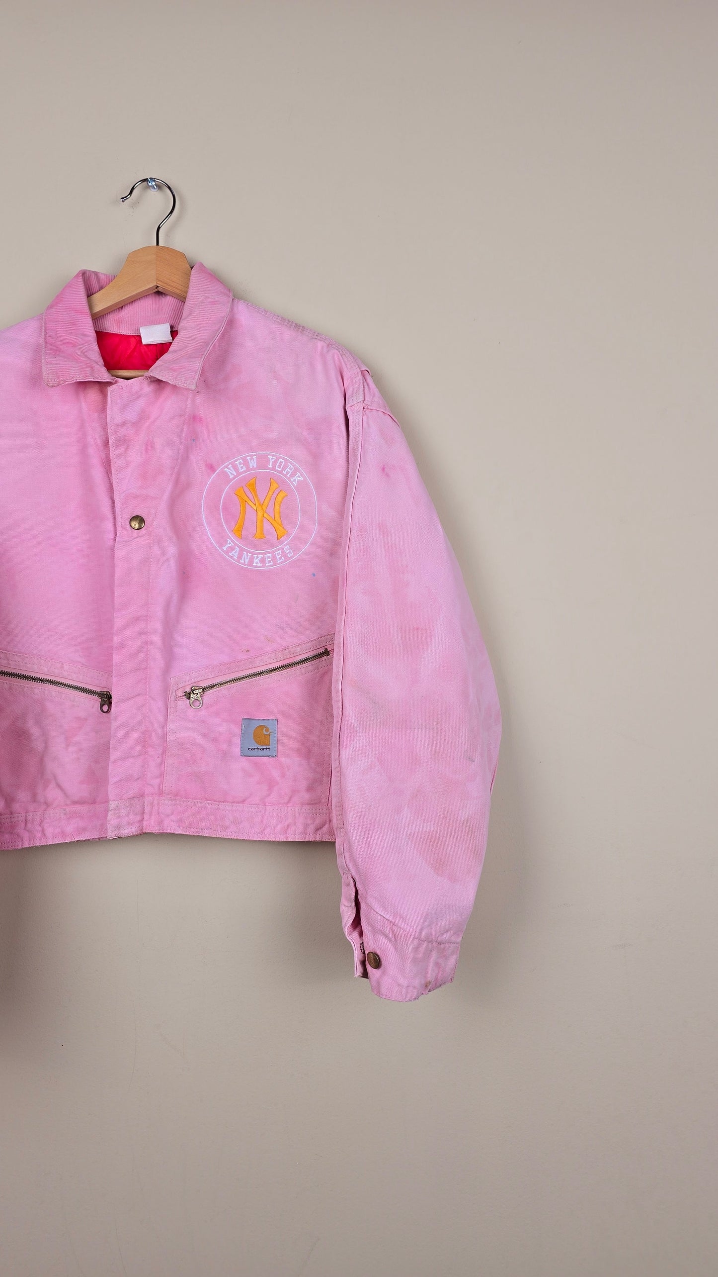 Vintage Carhartt X NY Yankees Cropped Jacket | Pink - Size L (076)