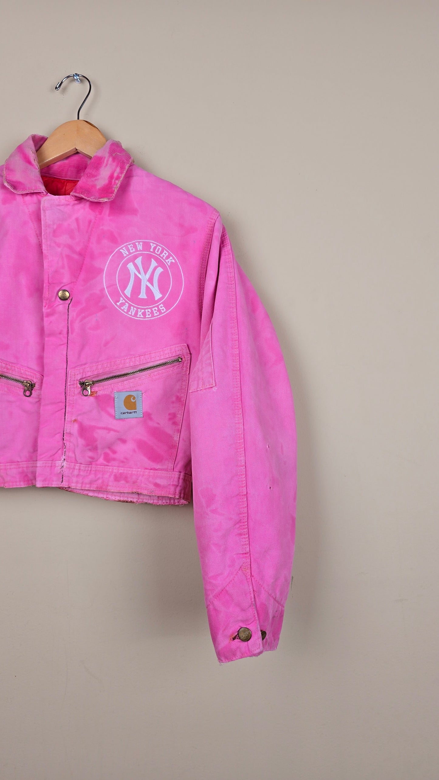 Vintage Carhartt X NY Yankees Cropped Jacket | Pink - Size S (077)