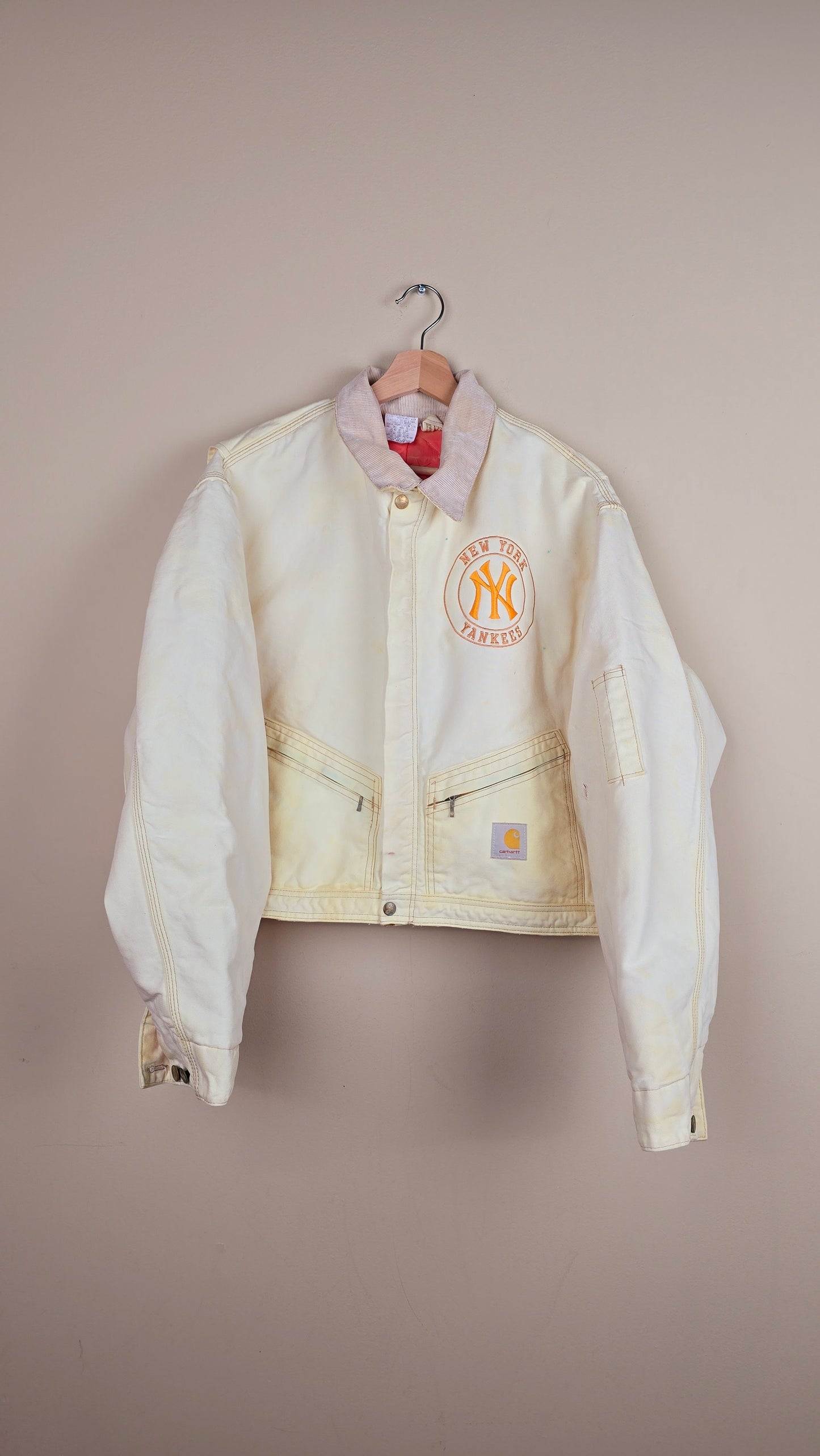 Vintage Carhartt X NY Yankees Cropped Jacket | Beige - Size xL (090)
