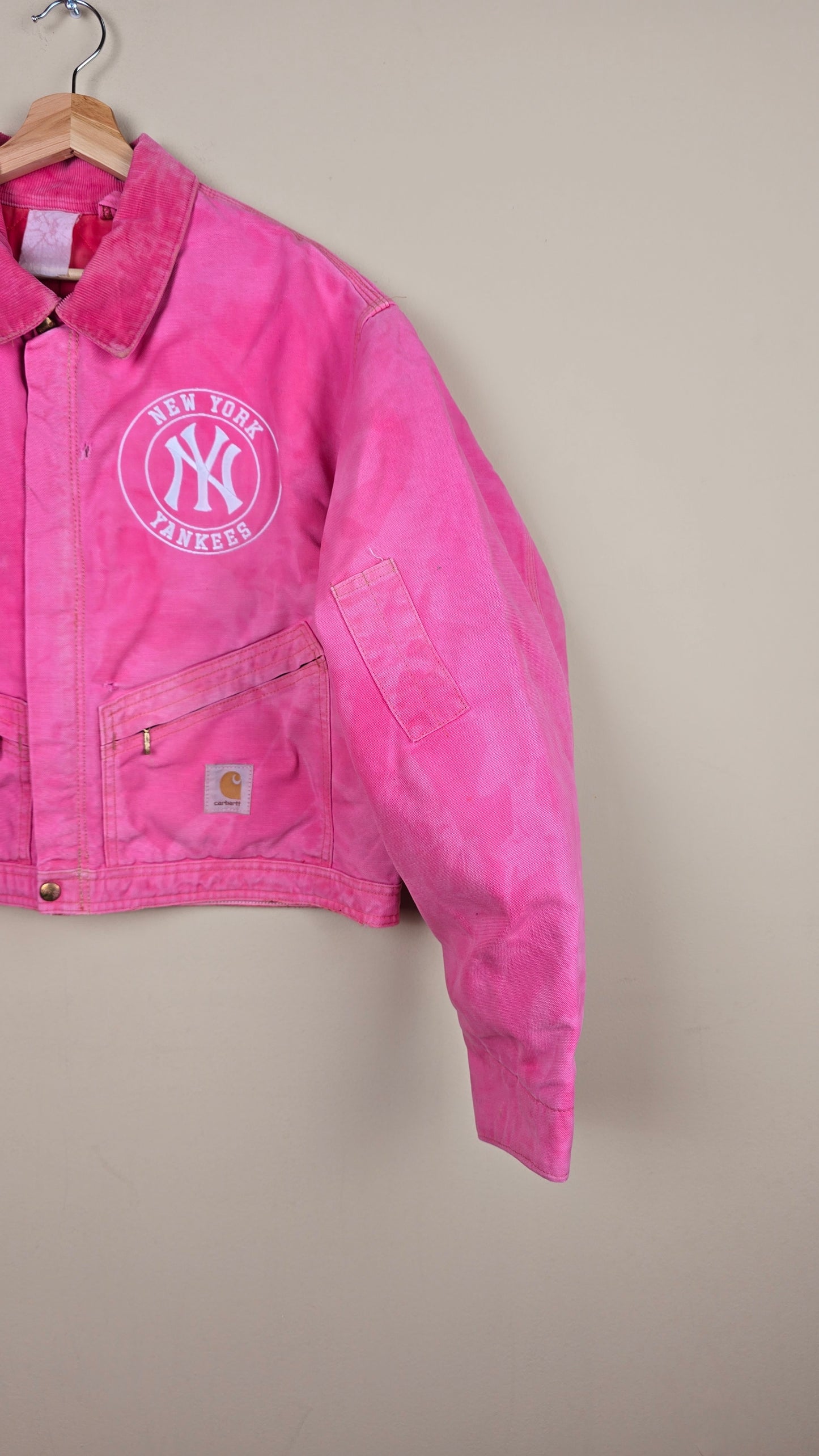 Vintage Carhartt X NY Yankees Cropped Jacket | Pink | XL | J044