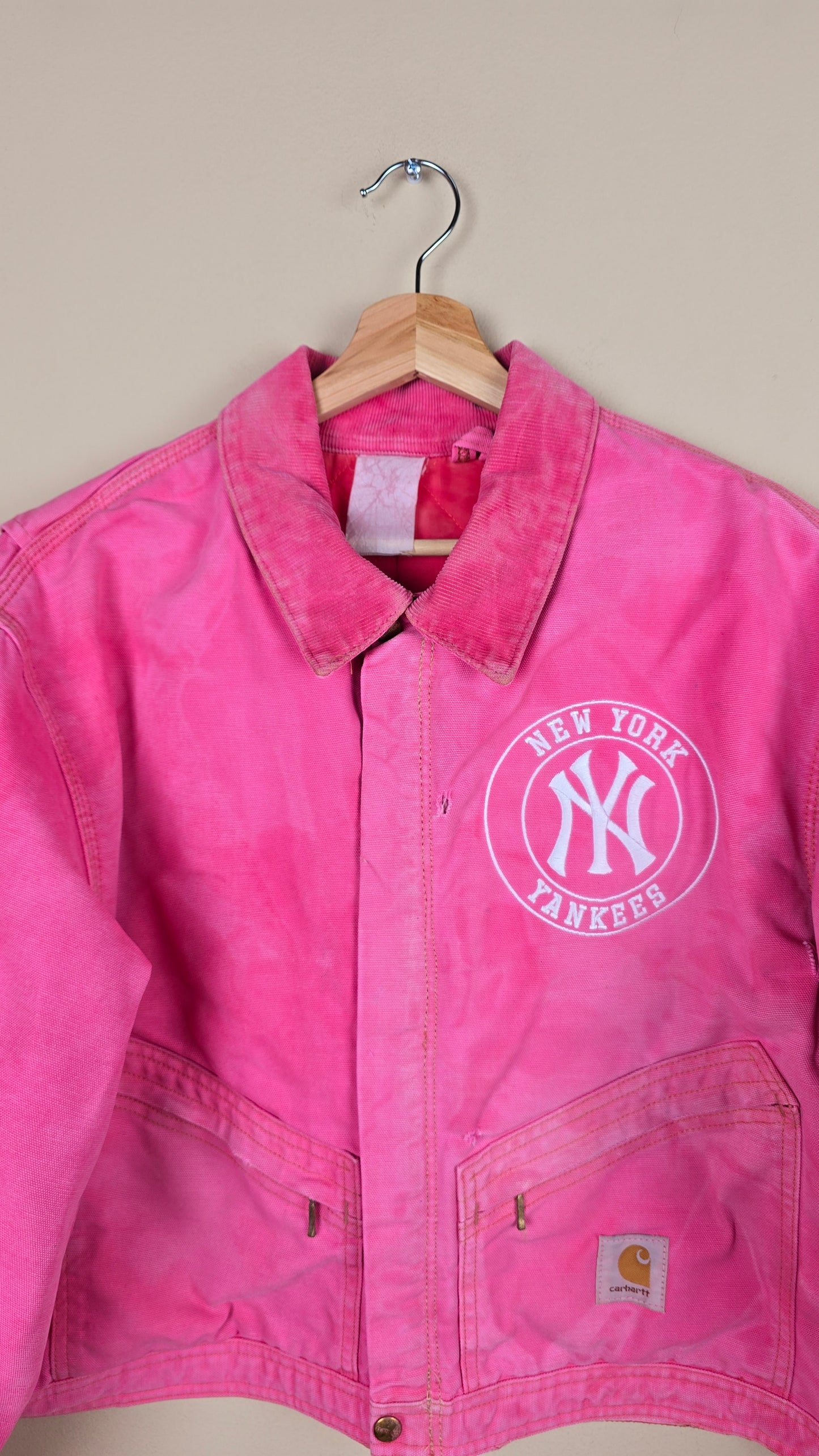 Vintage Carhartt X NY Yankees Cropped Jacket | Pink | XL | J044