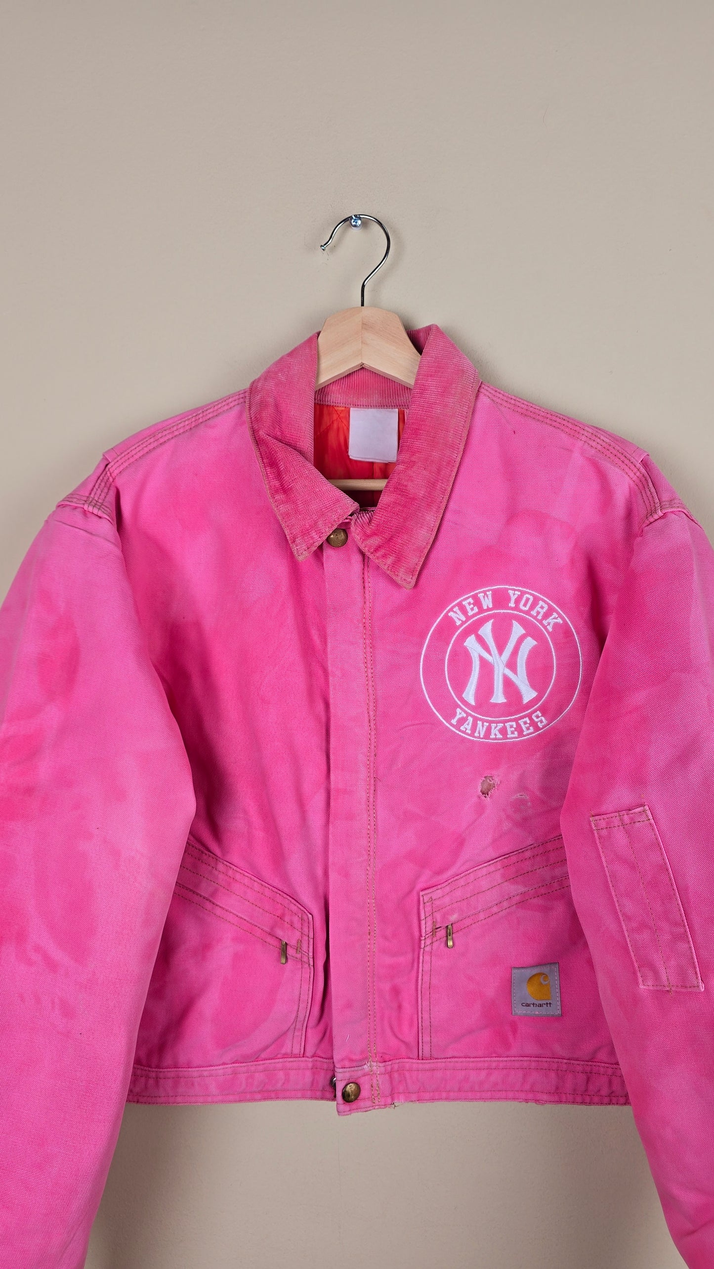 Vintage Carhartt X NY Yankees Cropped Jacket | Pink | L | J046