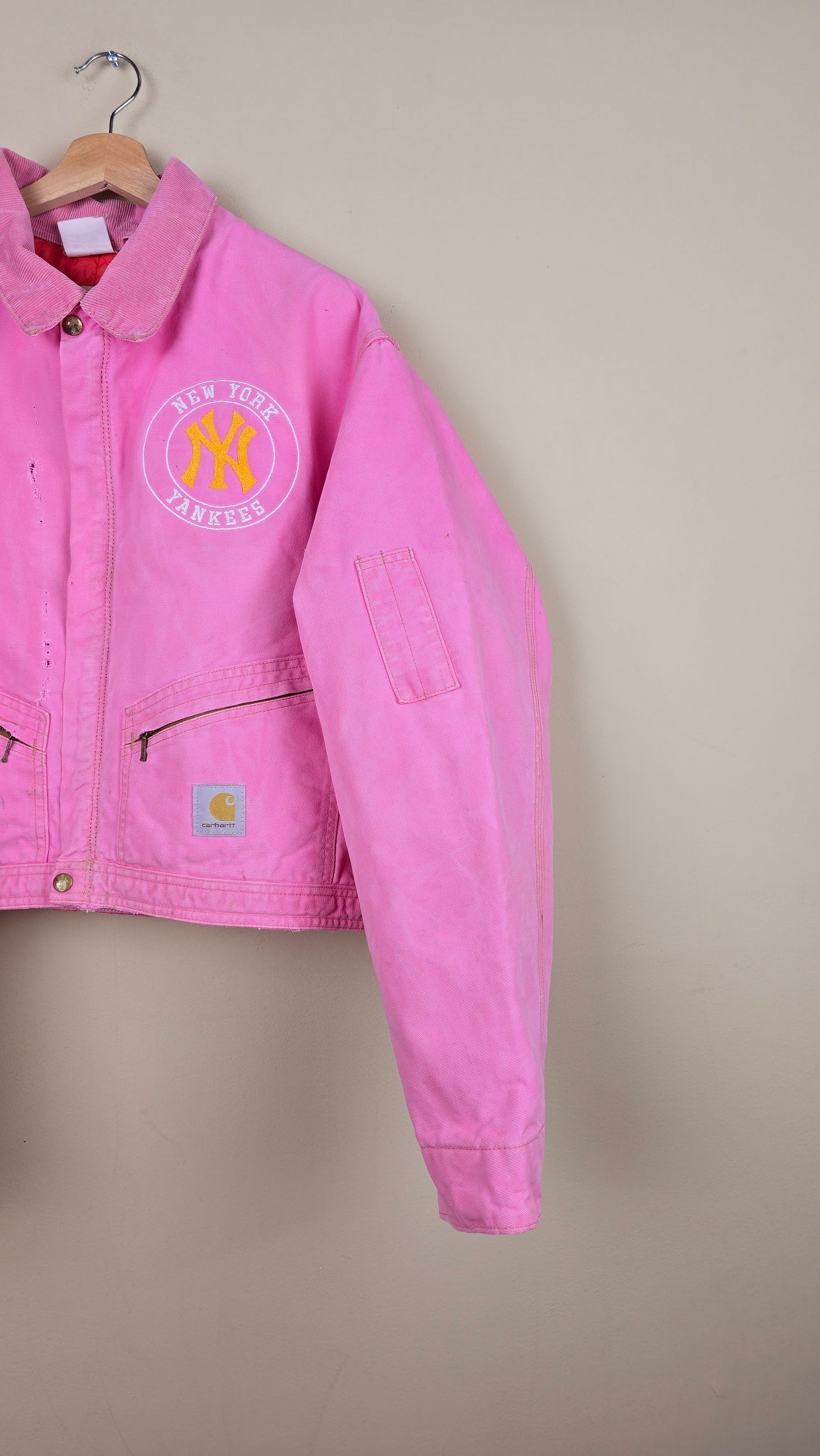 Vintage Carhartt X NY Yankees Cropped Jacket | Pink | 2XL | J055