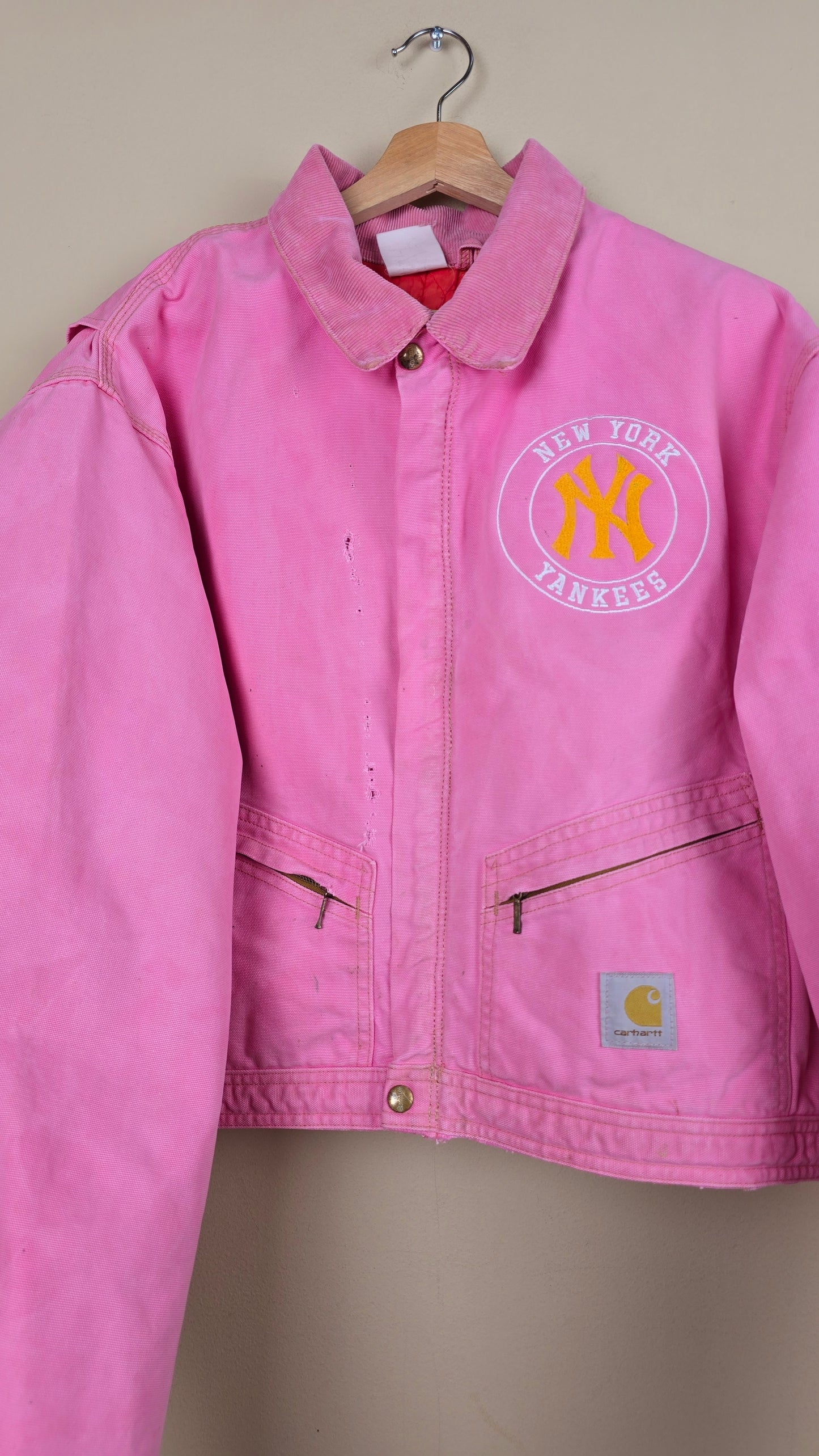 Vintage Carhartt X NY Yankees Cropped Jacket | Pink | 2XL | J055