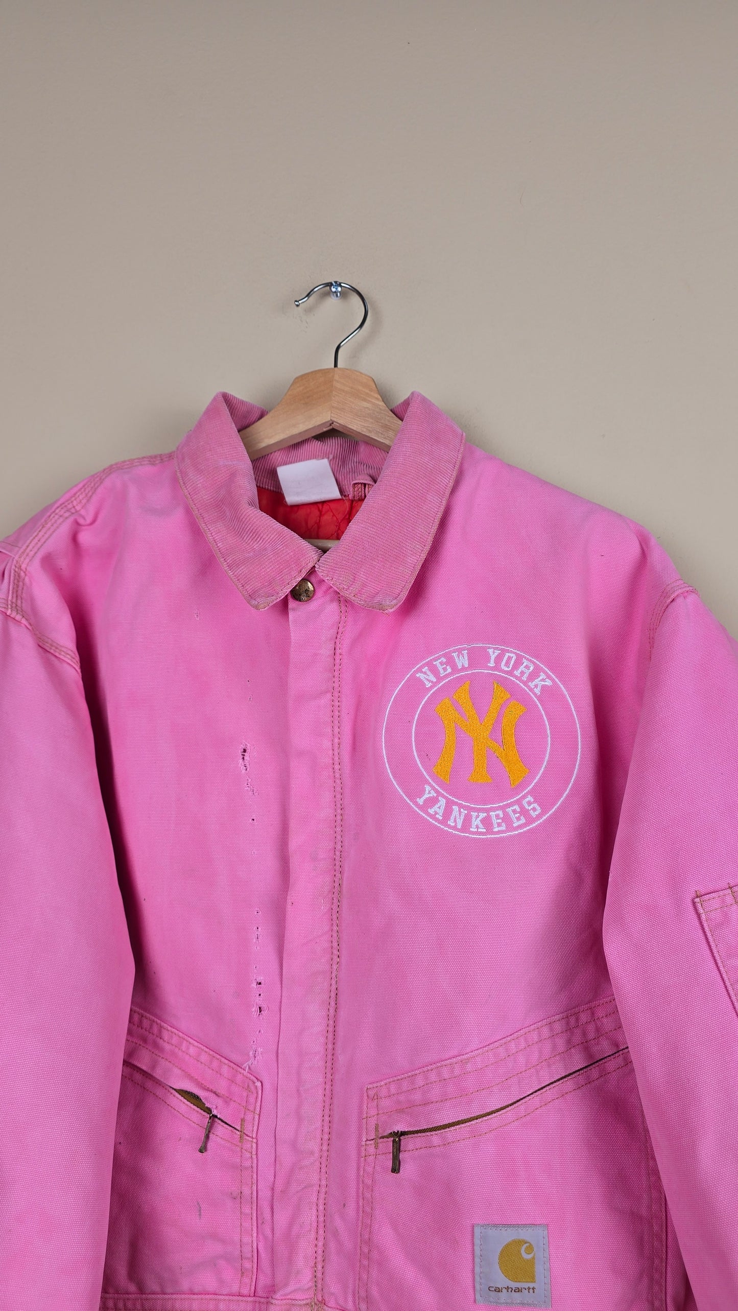 Vintage Carhartt X NY Yankees Cropped Jacket | Pink | 2XL | J055