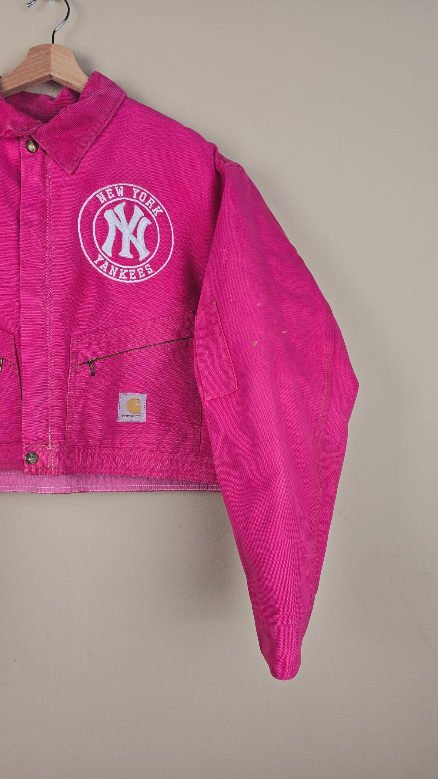 Vintage Carhartt X NY Yankees Cropped Jacket | Hot Pink | Size XL | OP2