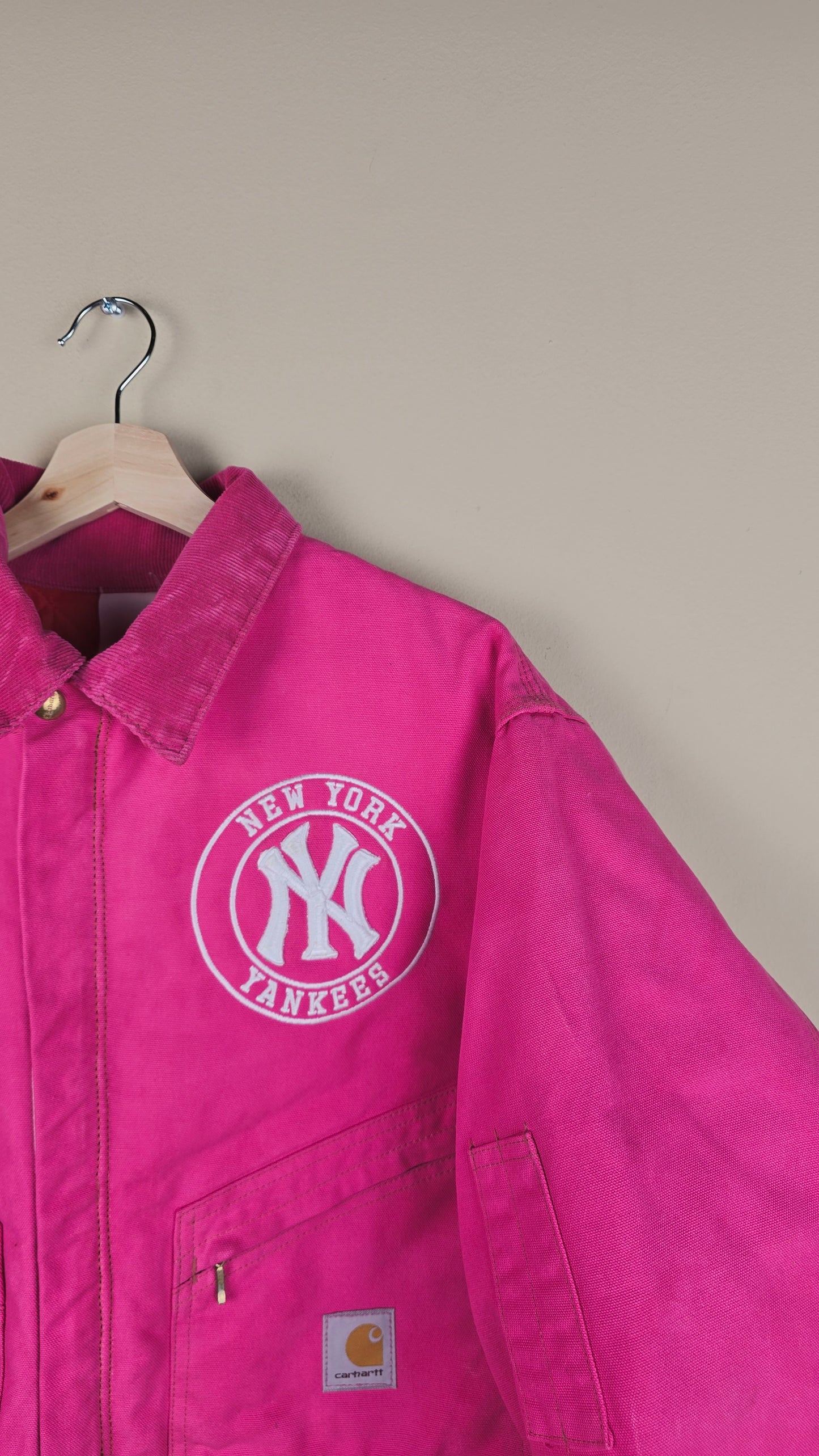 Vintage Carhartt X NY Yankees Cropped Jacket | Hot Pink | Size L | OP5